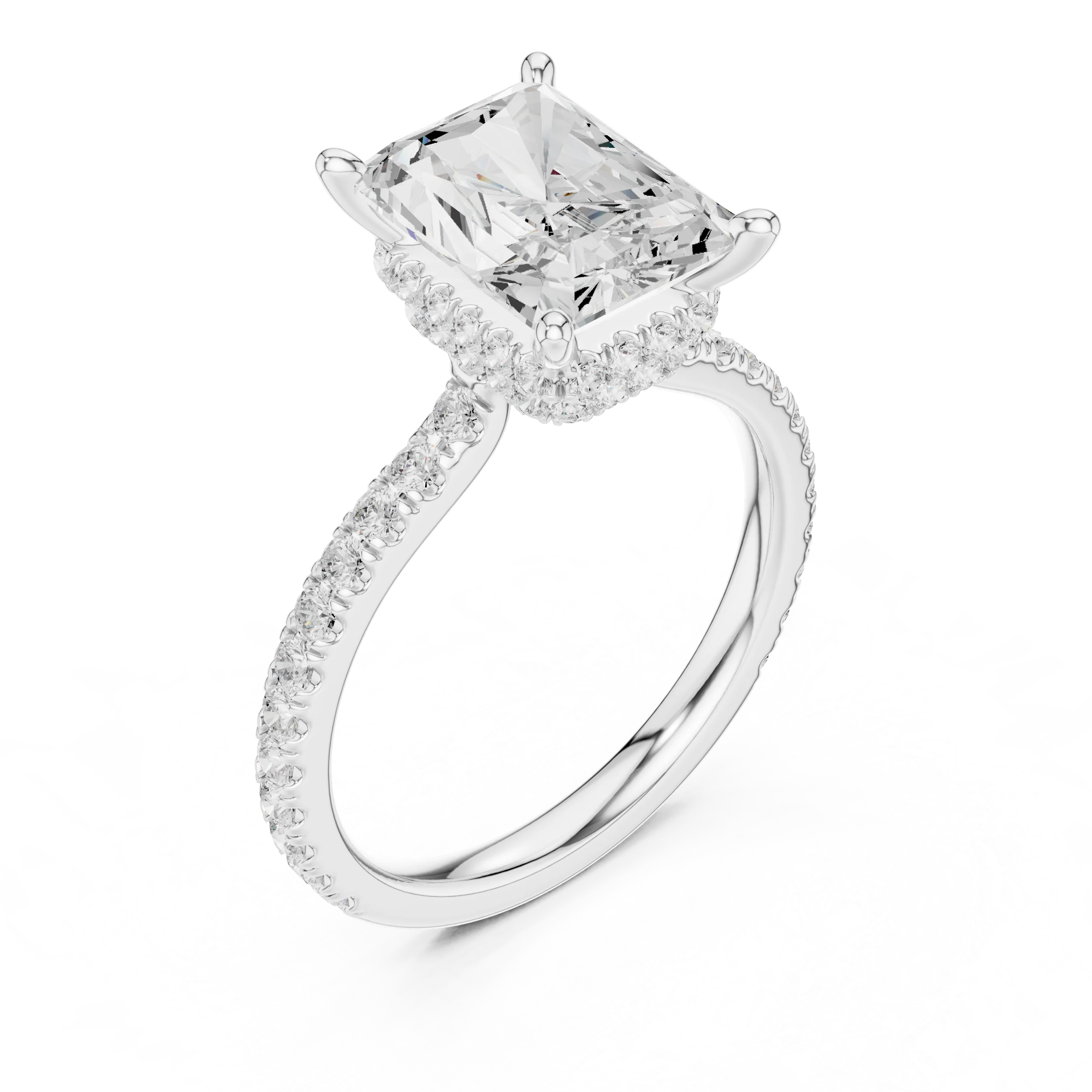 Radiant Cut Diamond Double Hidden Halo Engagement Ring