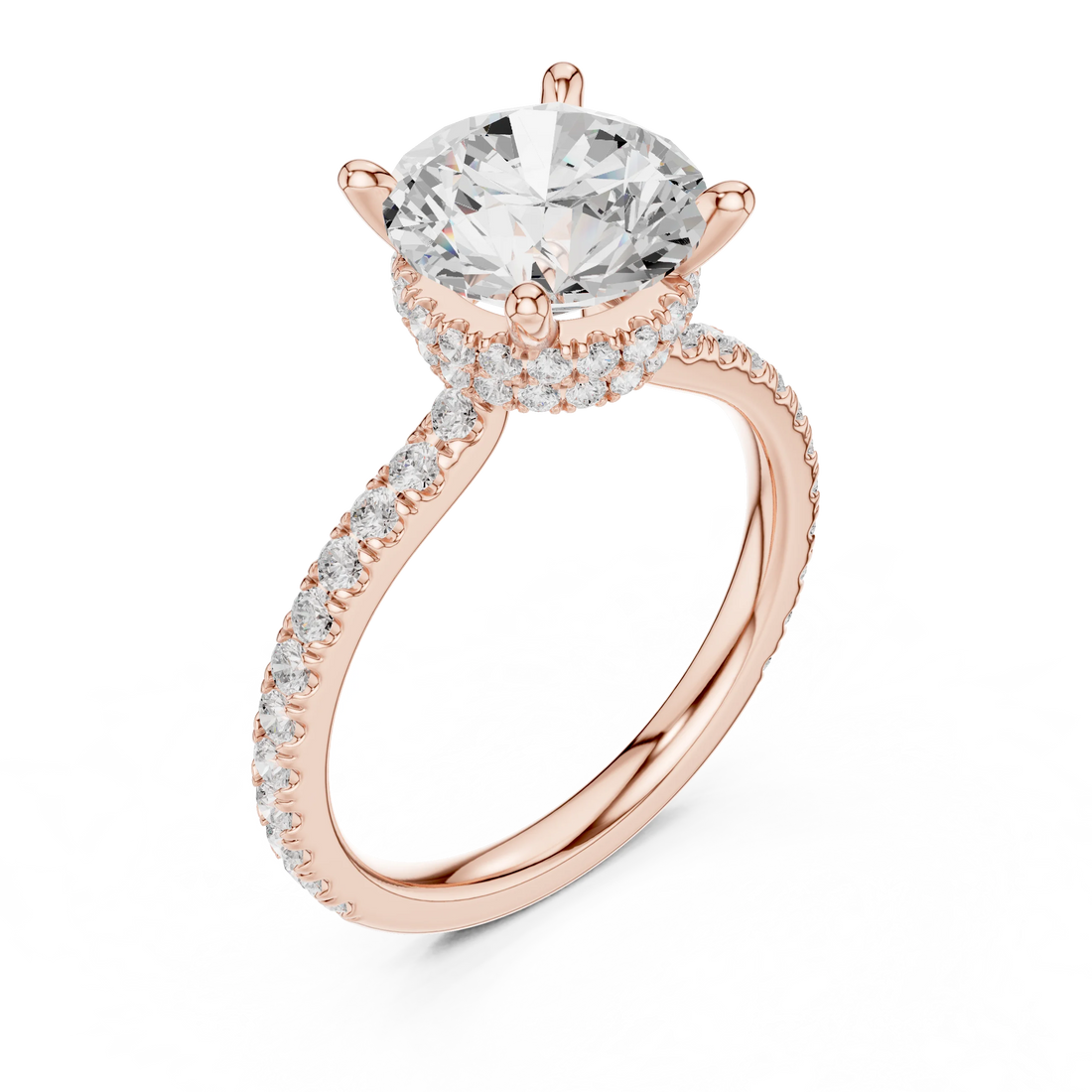 Round Cut Diamond Double Hidden Halo Engagement Ring