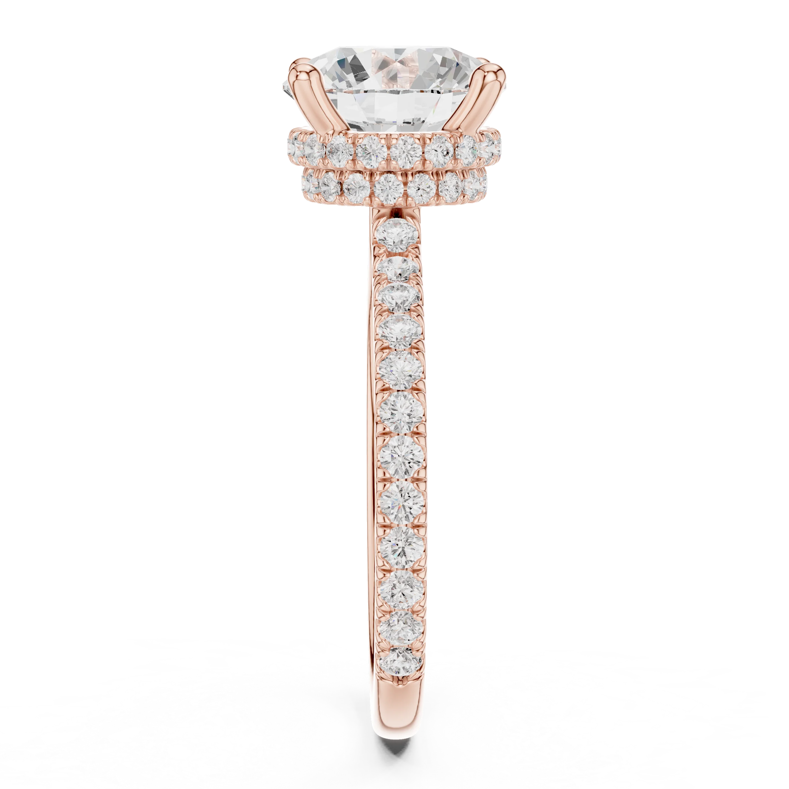 Round Cut Diamond Double Hidden Halo Engagement Ring