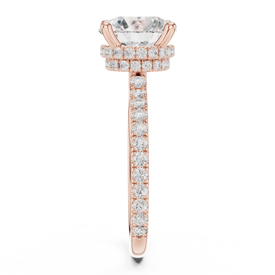 Round Cut Diamond Double Hidden Halo Engagement Ring