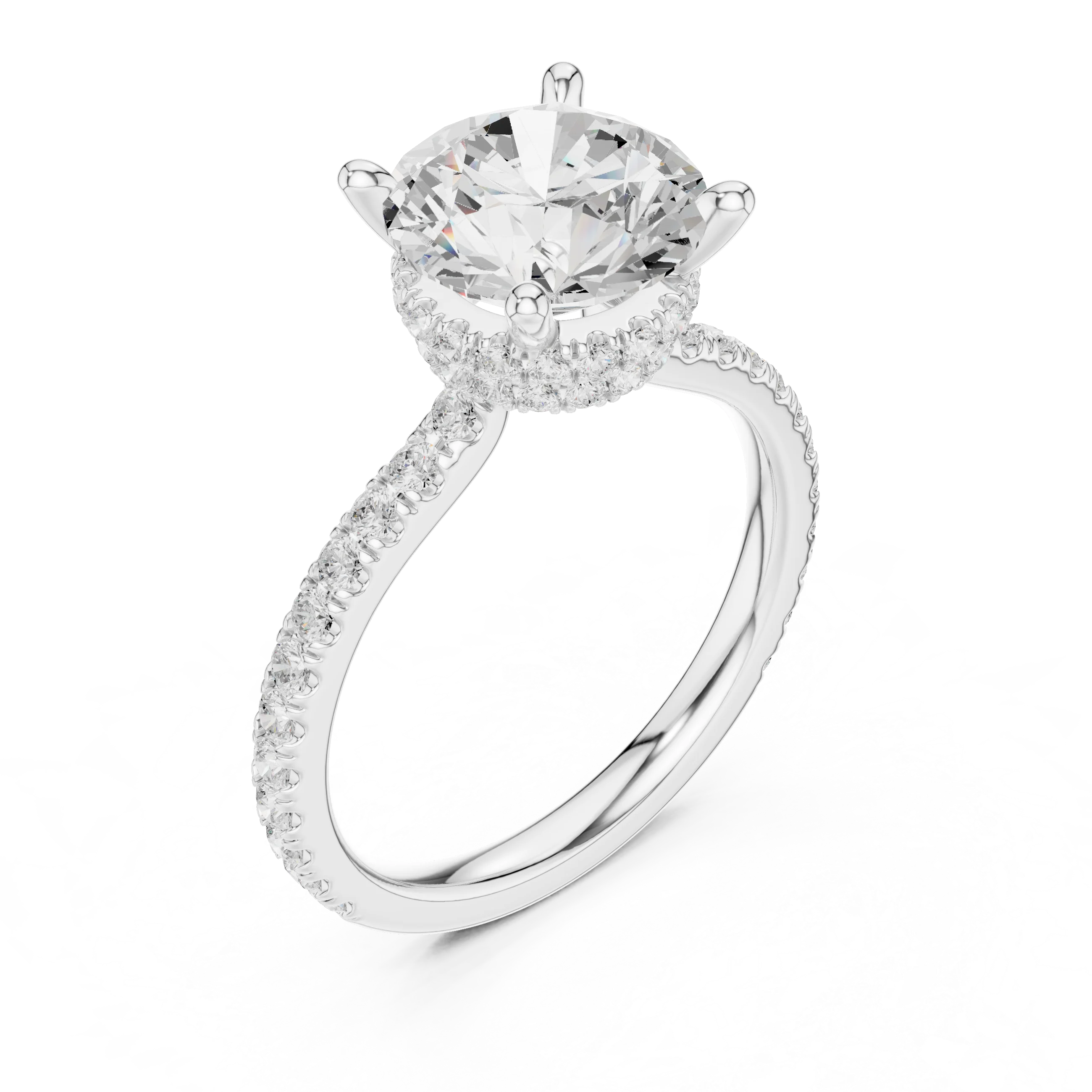 Round Cut Diamond Double Hidden Halo Engagement Ring