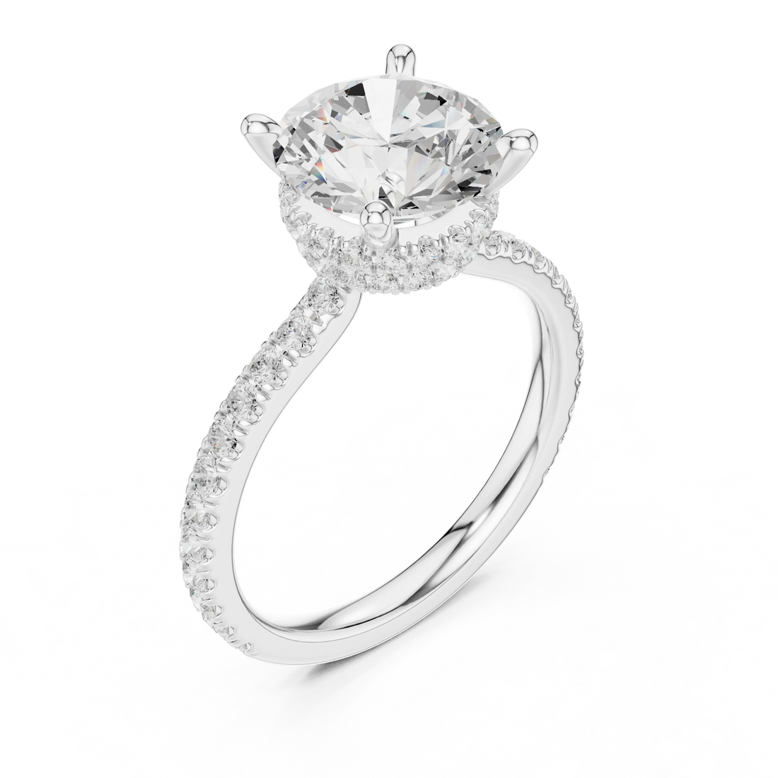 Round Cut Diamond Double Hidden Halo Engagement Ring