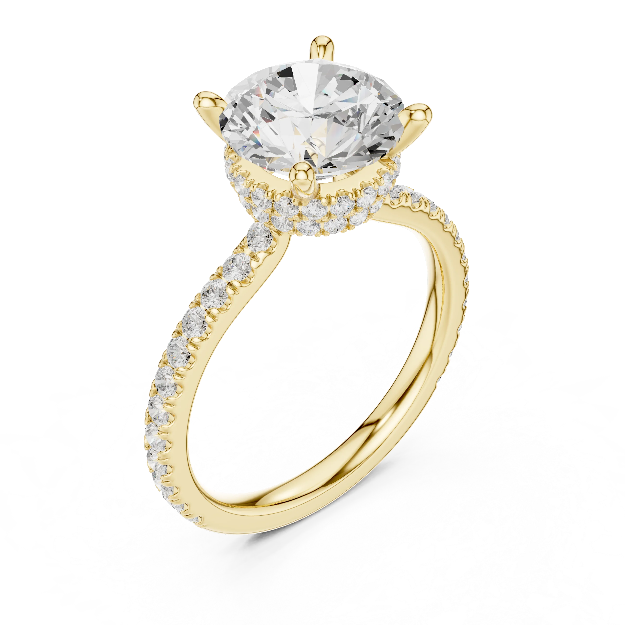 Round Cut Diamond Double Hidden Halo Engagement Ring