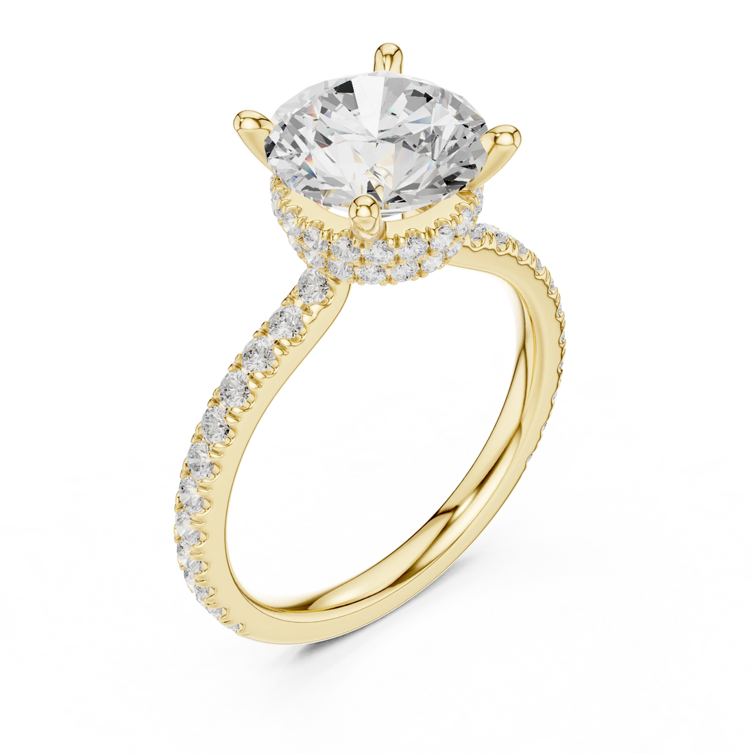 Round Cut Diamond Double Hidden Halo Engagement Ring