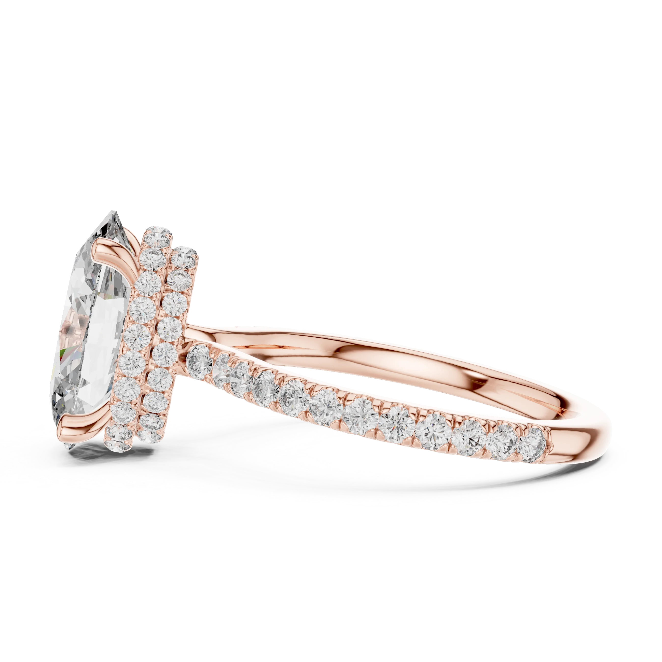 Cushion Diamond Double Halo Engagement Ring with Pave Band