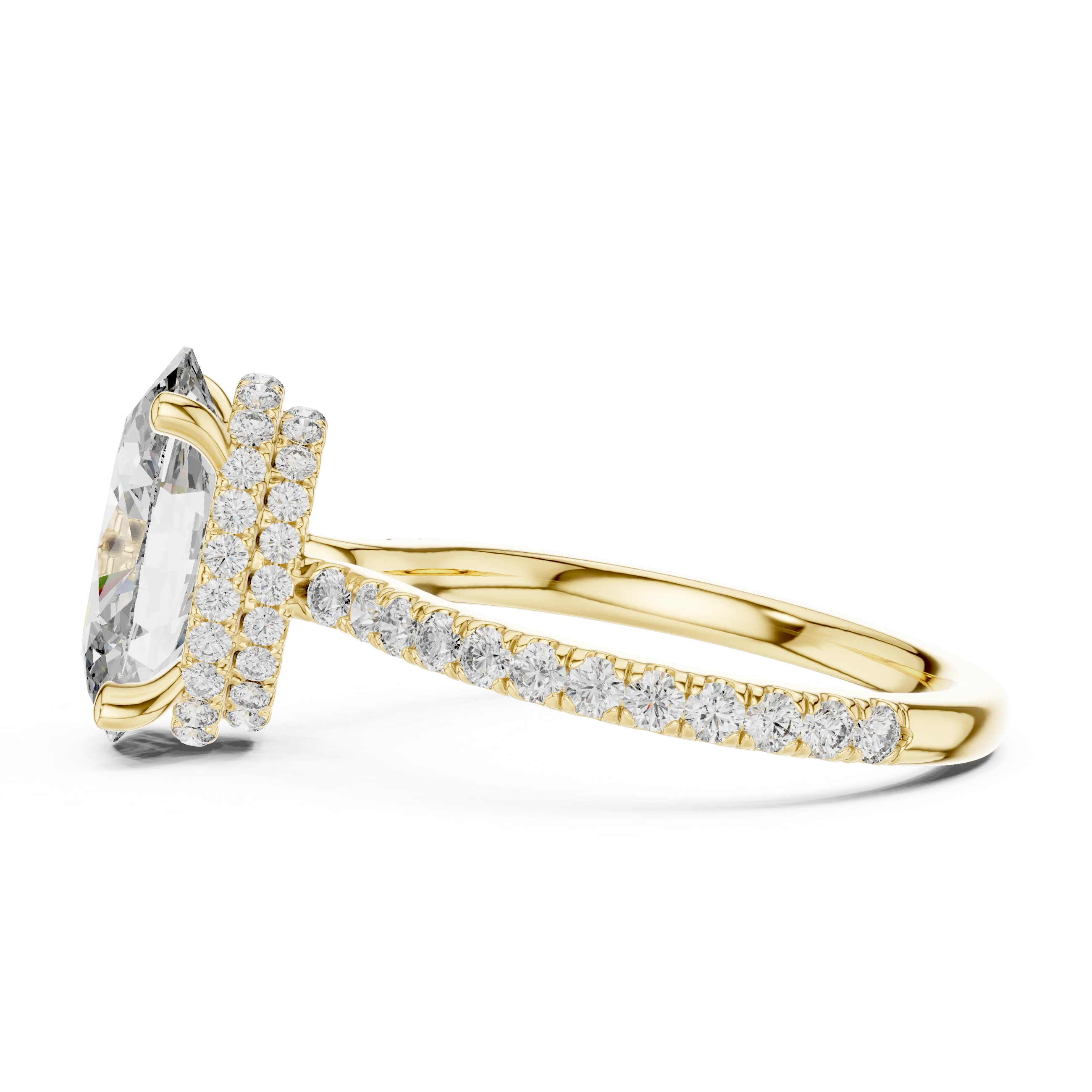 Cushion Diamond Double Halo Engagement Ring with Pave Band