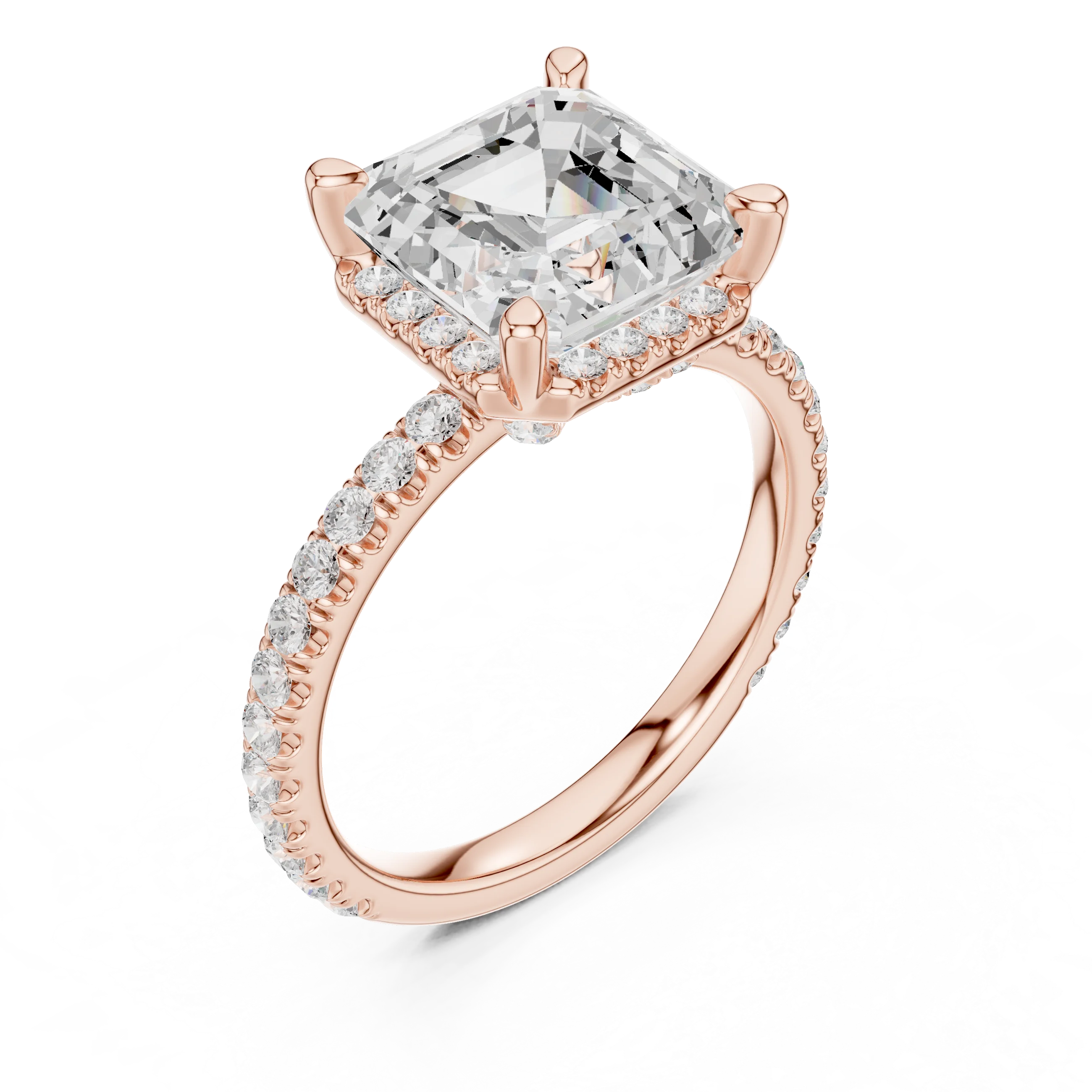 Asscher Diamond Hidden Halo Engagement Ring