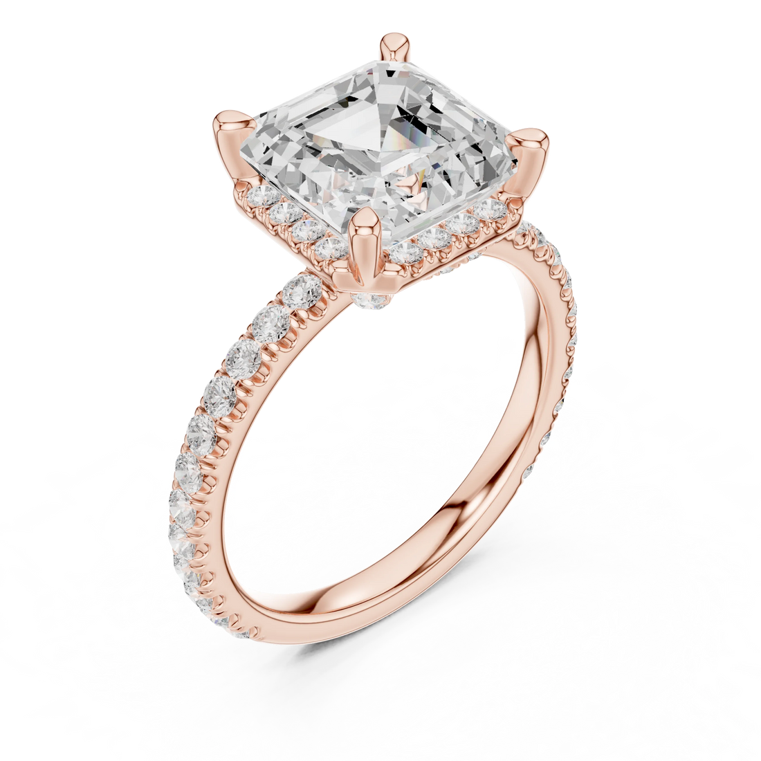 Asscher Diamond Hidden Halo Engagement Ring