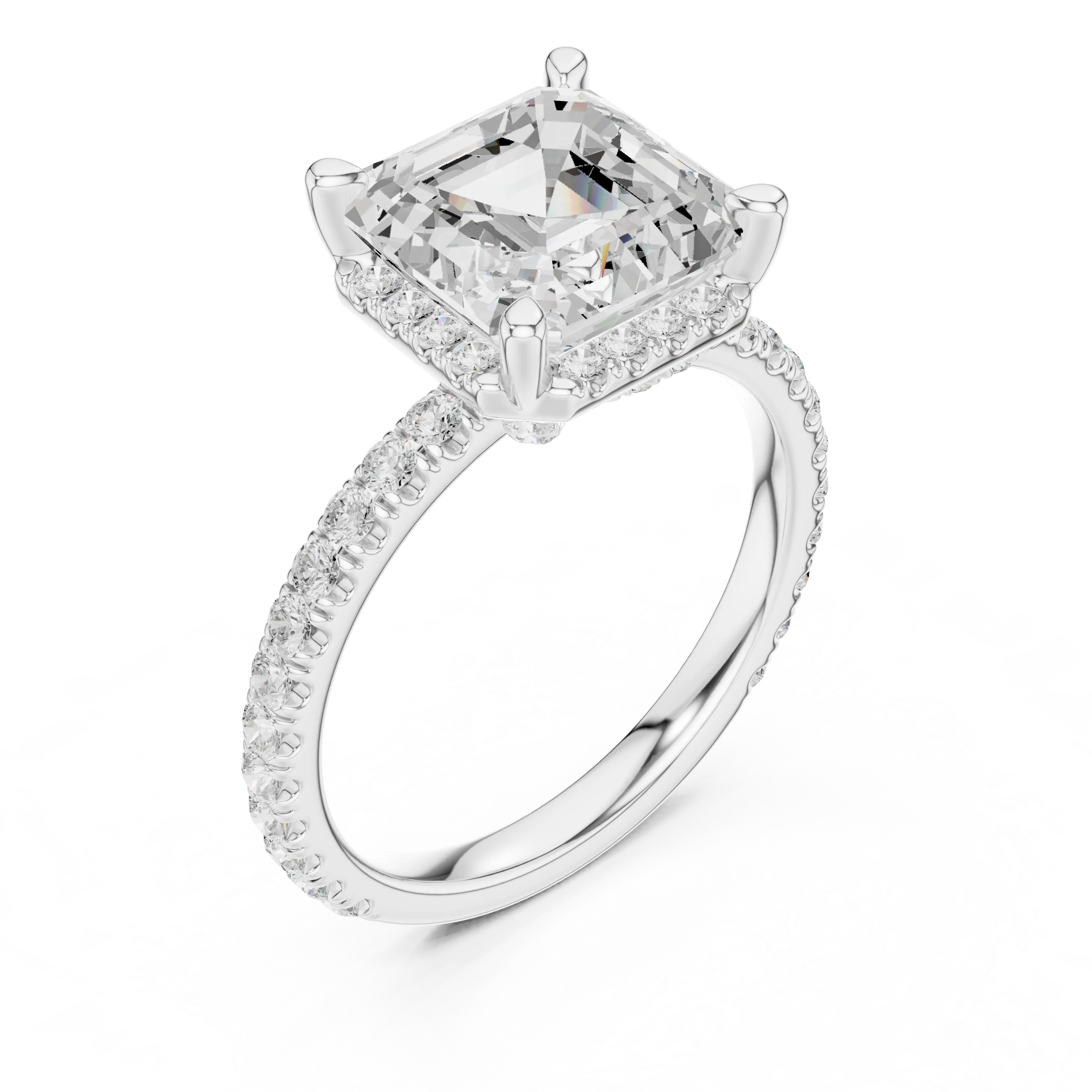 Asscher Diamond Hidden Halo Engagement Ring