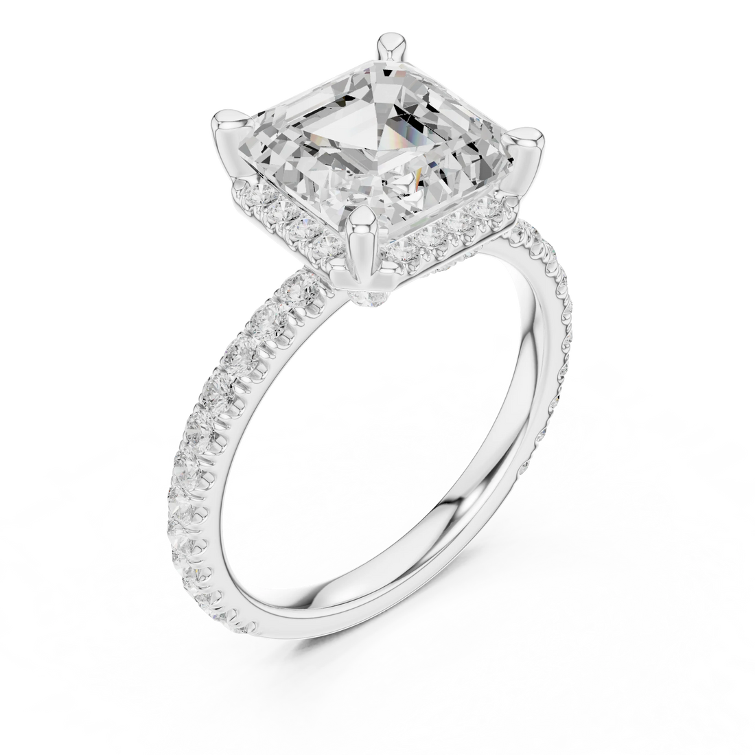Asscher Diamond Hidden Halo Engagement Ring