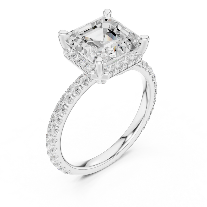 Asscher Diamond Hidden Halo Engagement Ring
