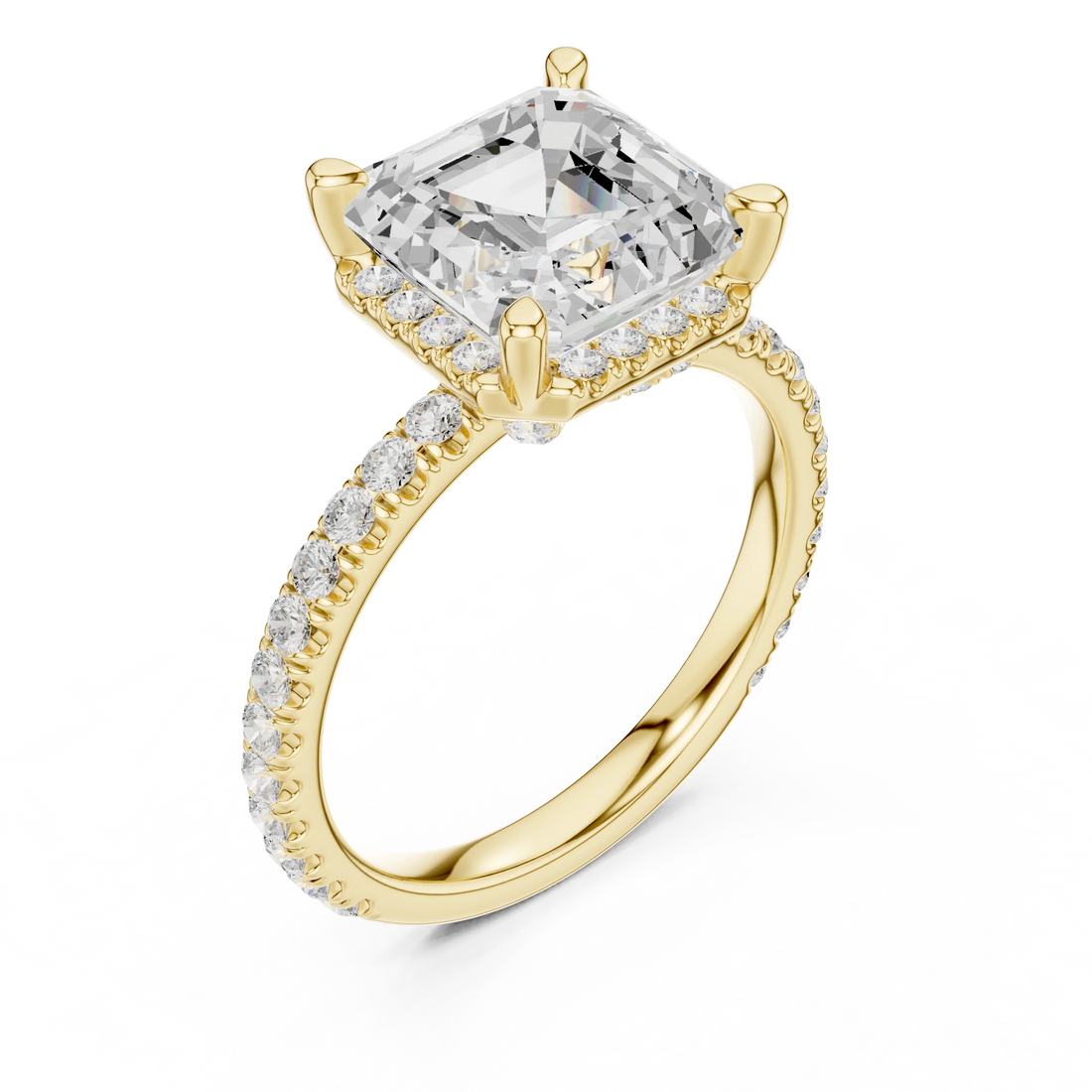 Asscher Diamond Hidden Halo Engagement Ring