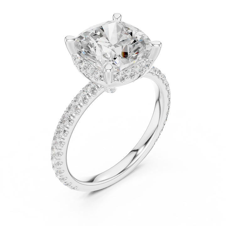 Cushion Diamond Hidden Halo Engagement Ring