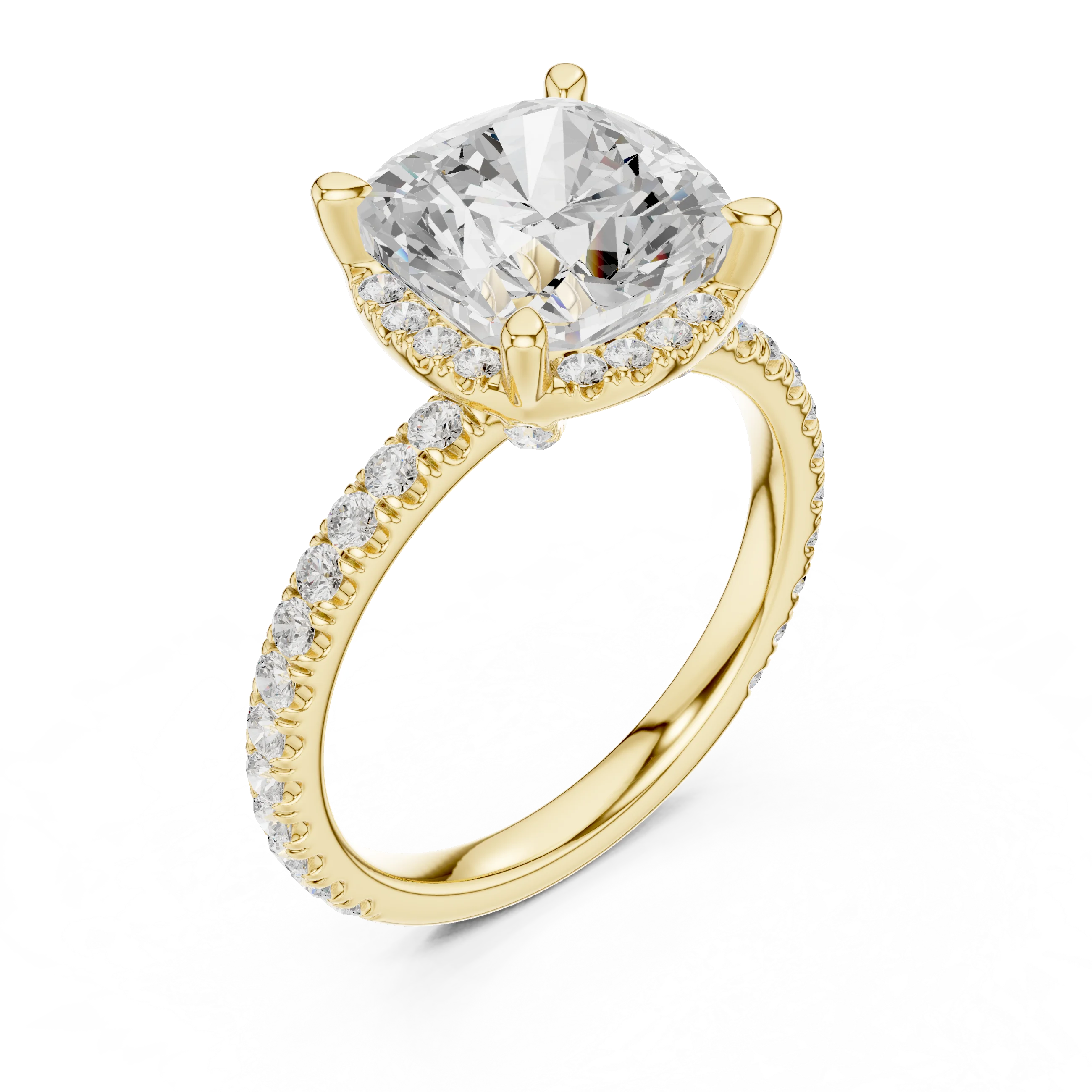 Cushion Diamond Hidden Halo Engagement Ring