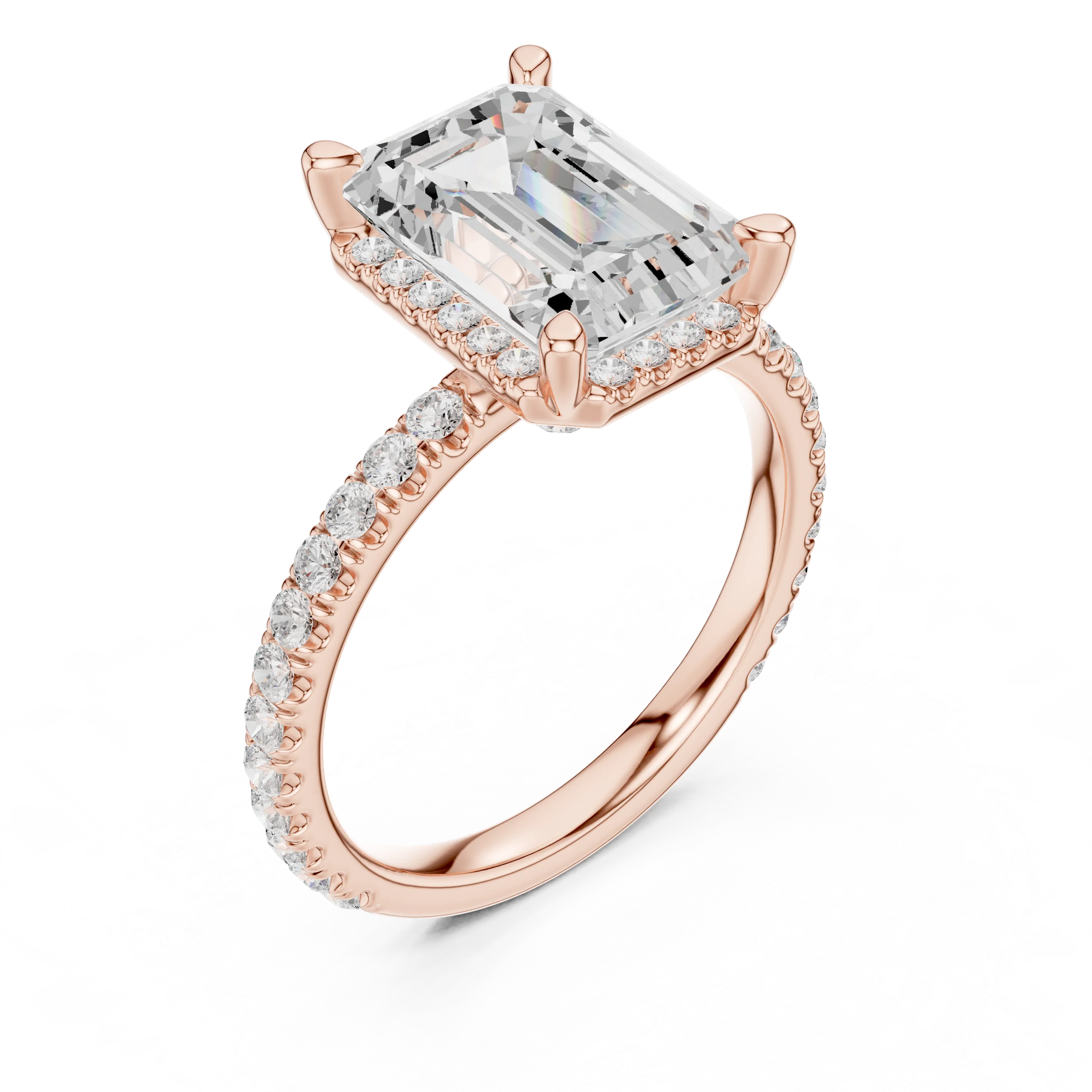 Emerald Diamond Hidden Halo Engagement Ring