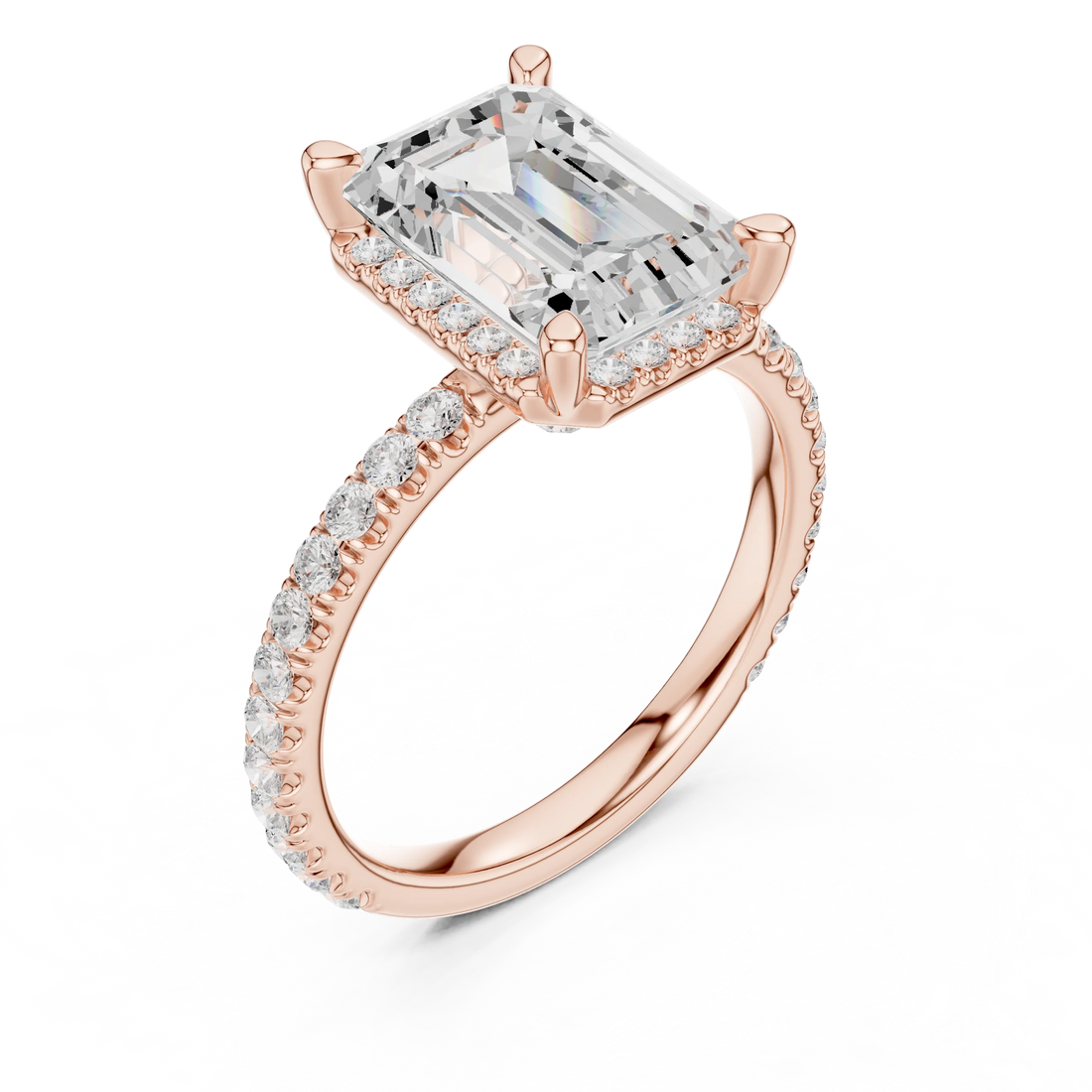 Emerald Diamond Hidden Halo Engagement Ring