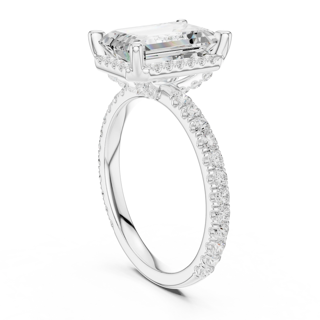 Emerald Diamond Hidden Halo Engagement Ring