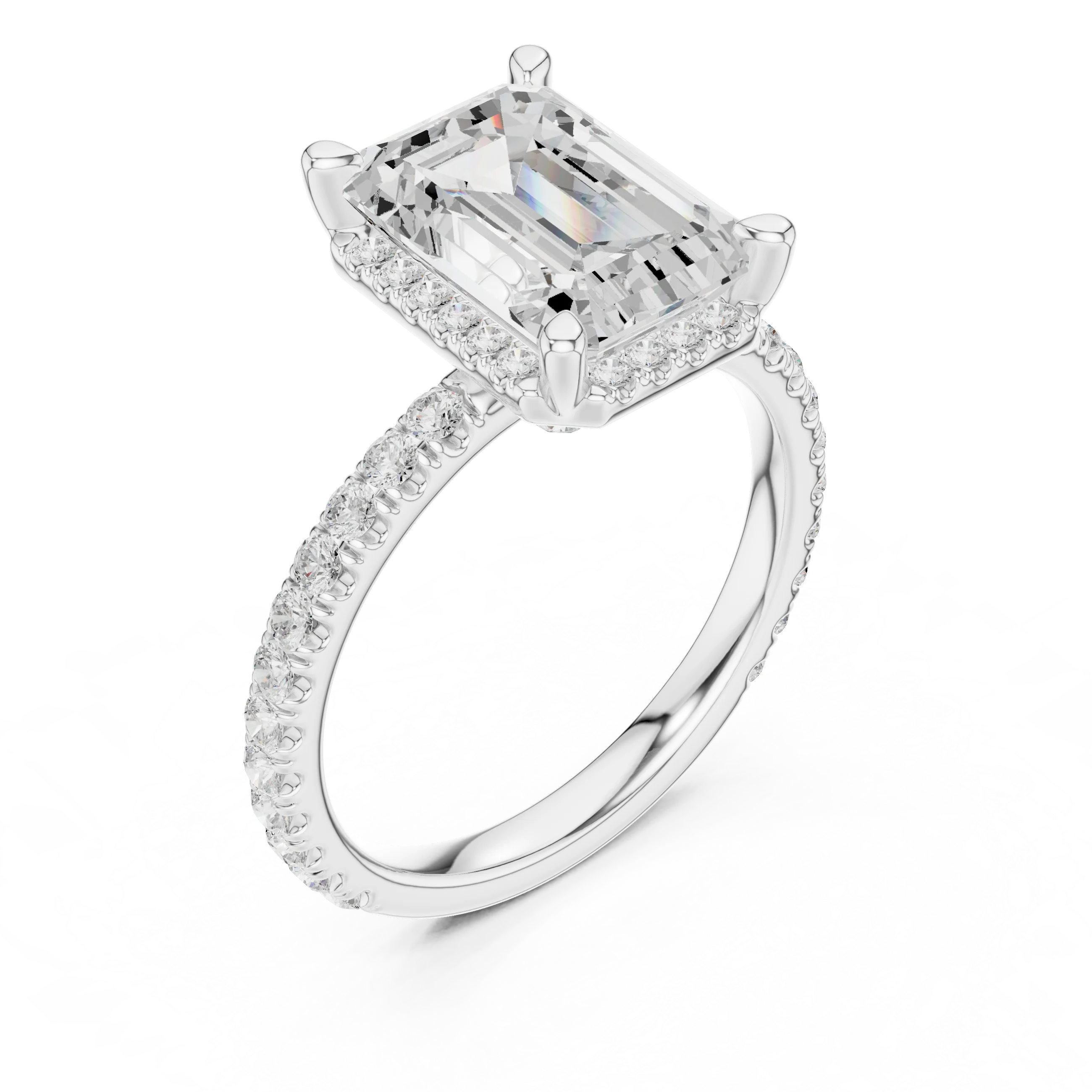 Emerald Diamond Hidden Halo Engagement Ring