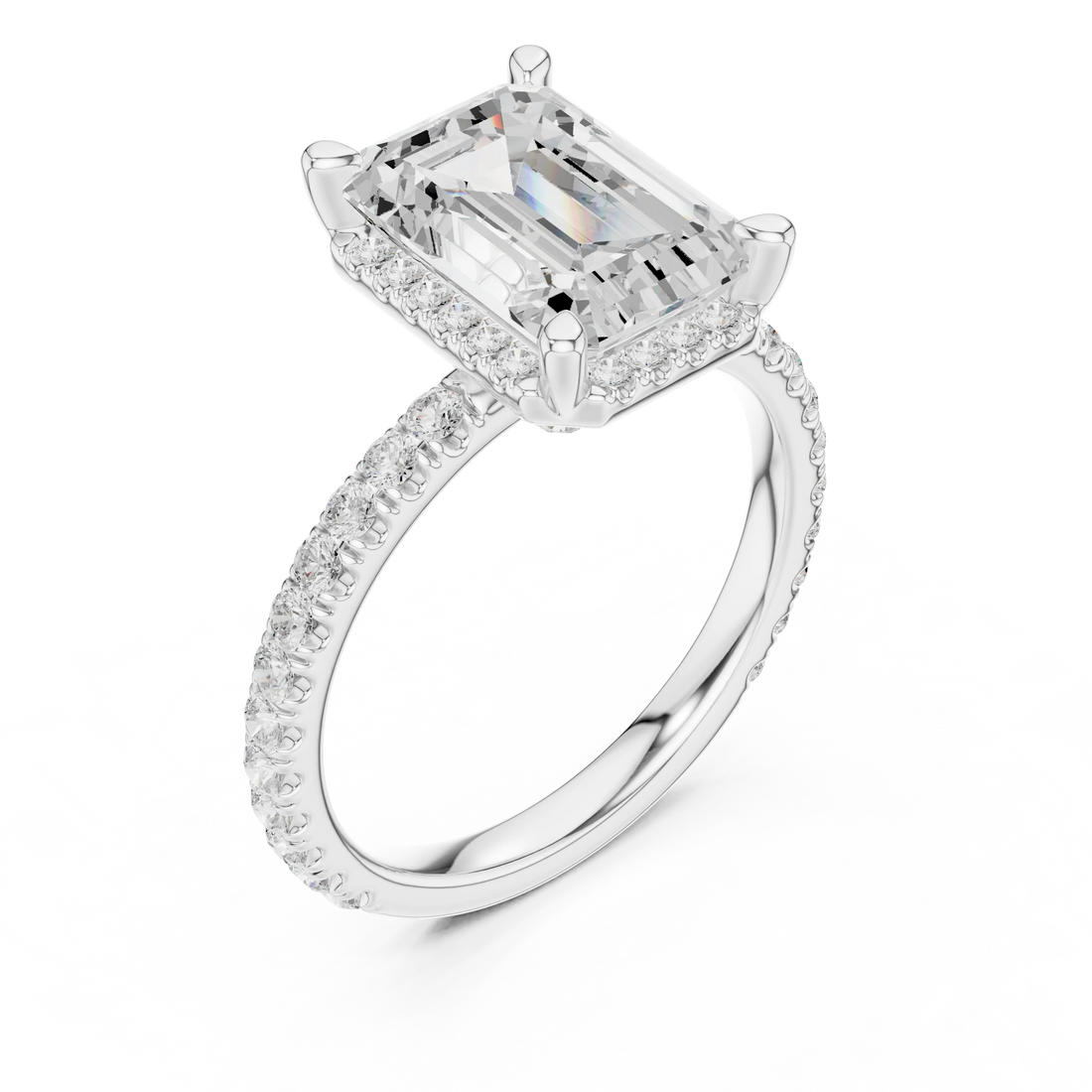 Emerald Diamond Hidden Halo Engagement Ring