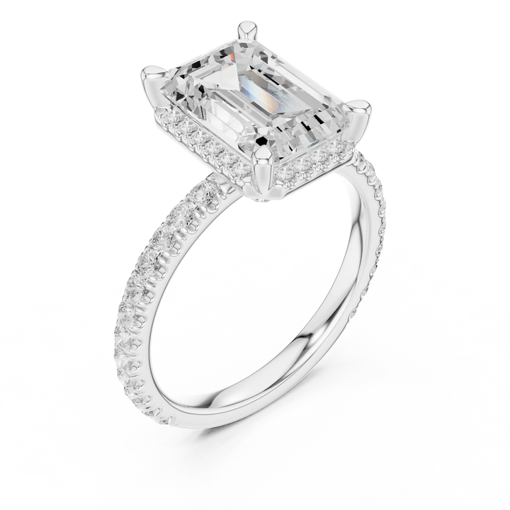 Emerald Diamond Hidden Halo Engagement Ring