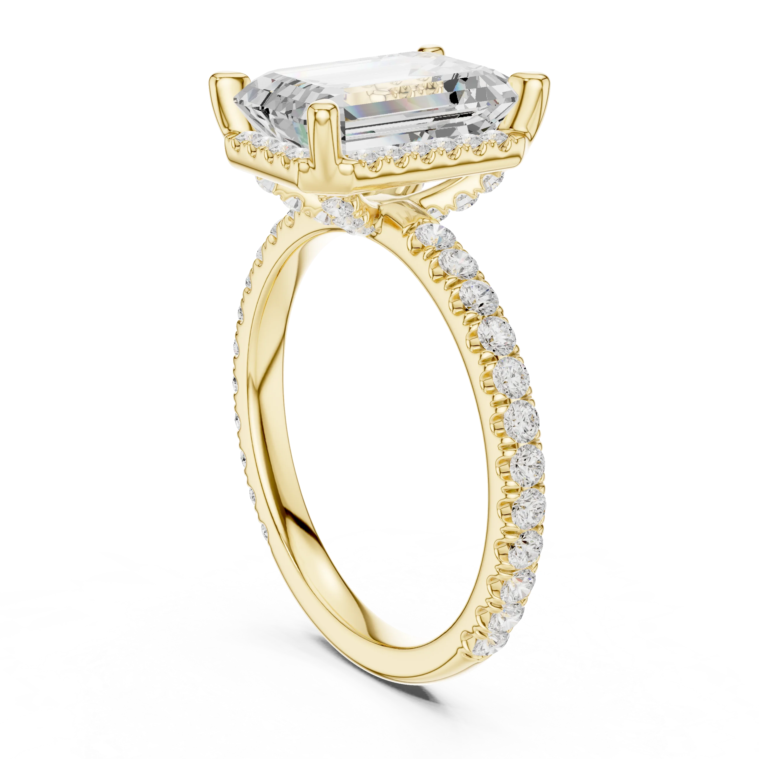 Emerald Diamond Hidden Halo Engagement Ring