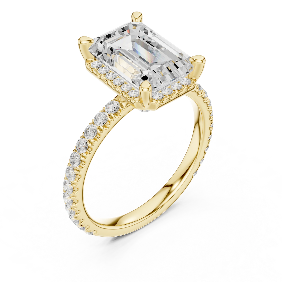 Emerald Diamond Hidden Halo Engagement Ring