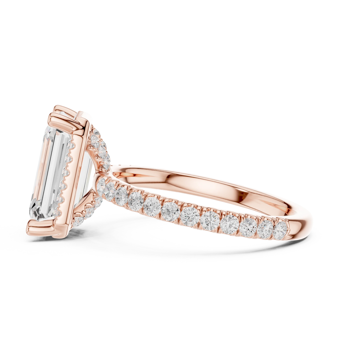 Emerald Diamond Hidden Halo Engagement Ring