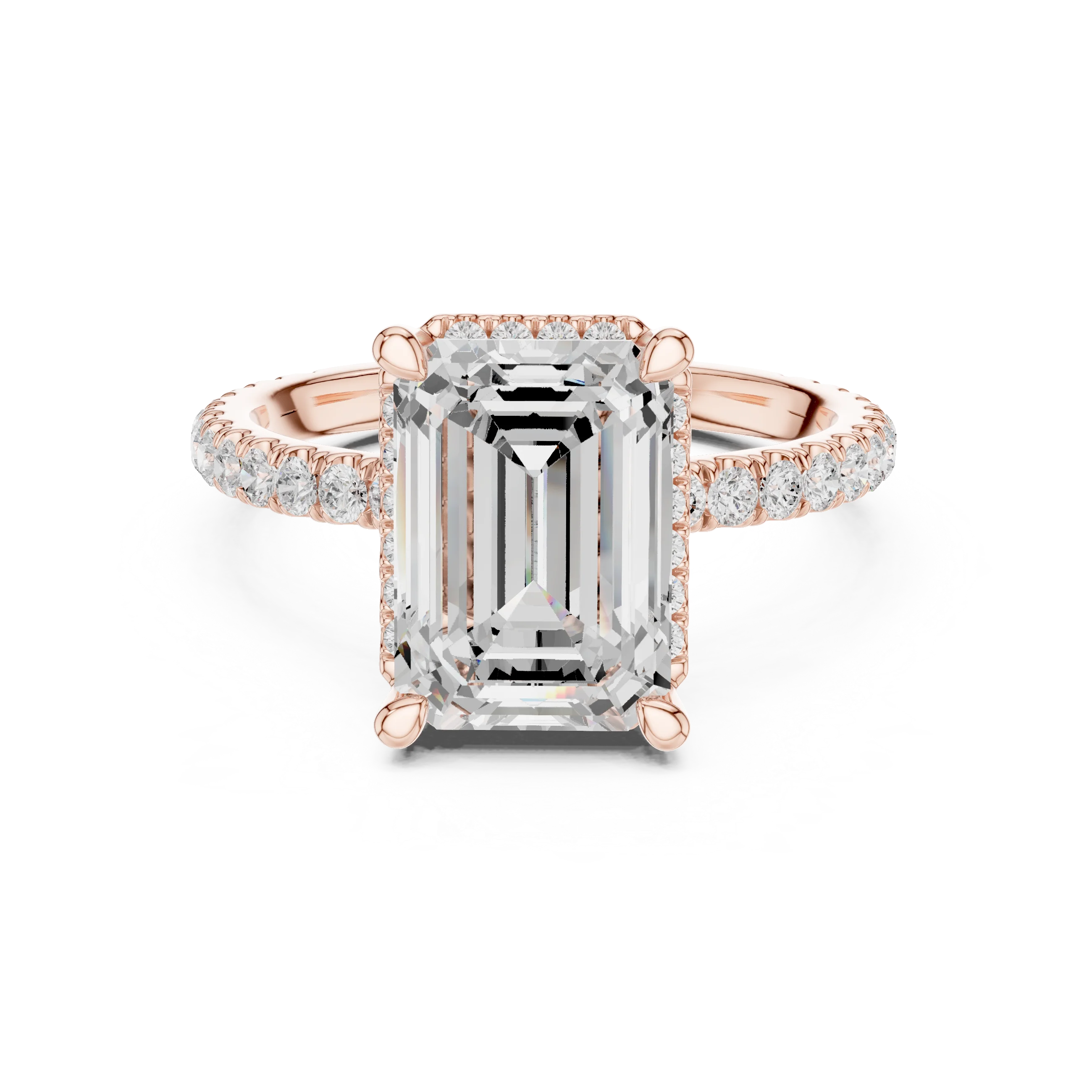 Emerald Diamond Hidden Halo Engagement Ring