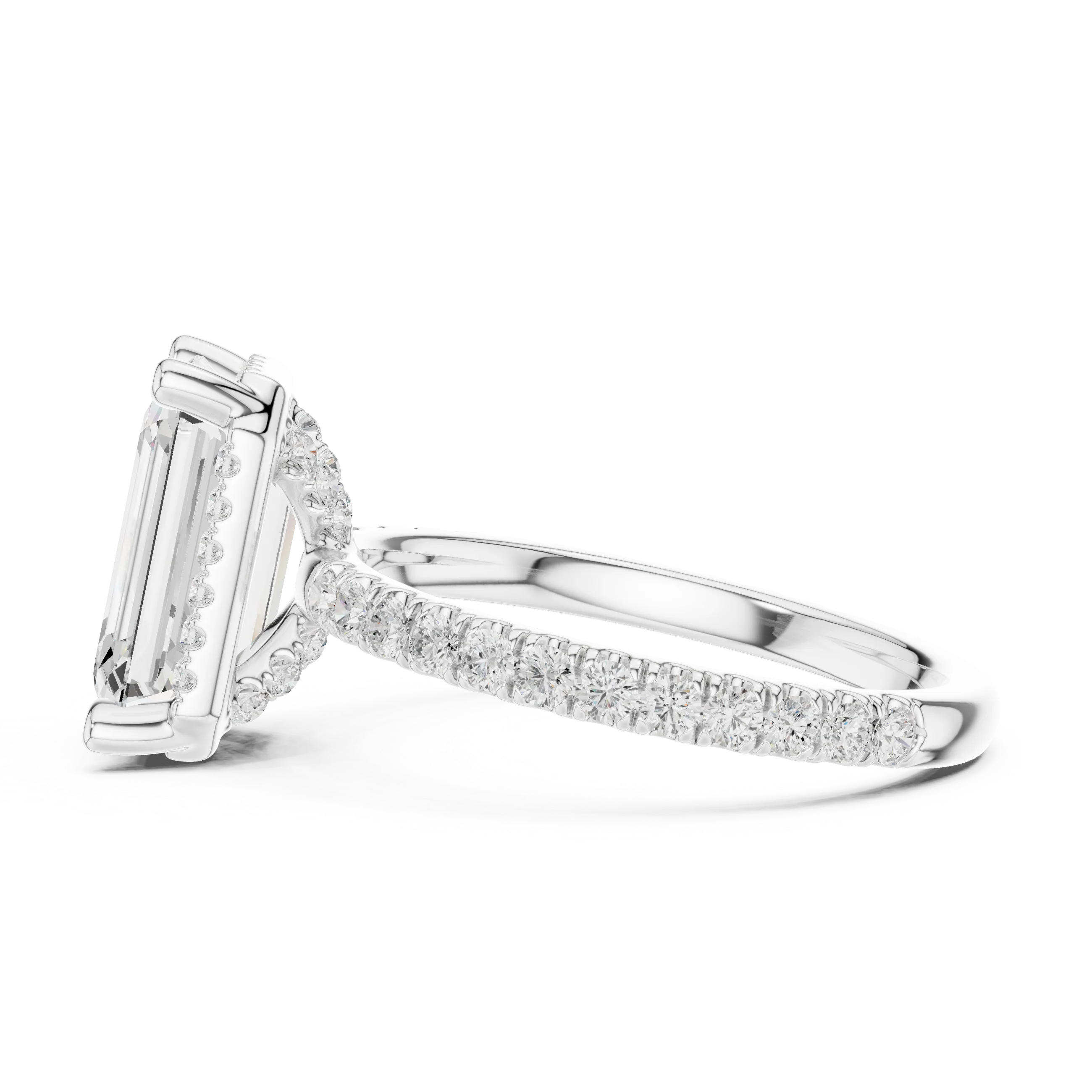 Emerald Diamond Hidden Halo Engagement Ring