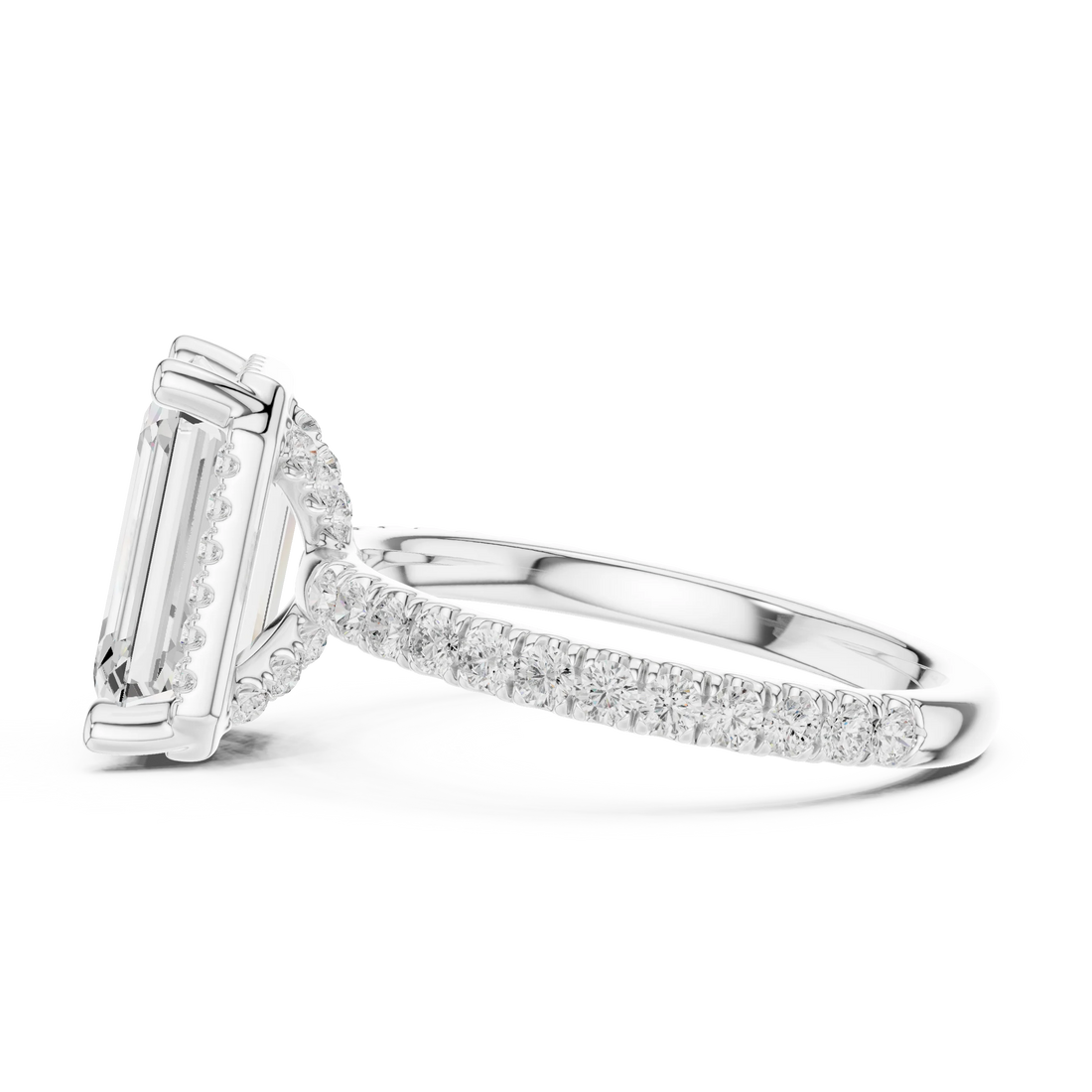 Emerald Diamond Hidden Halo Engagement Ring