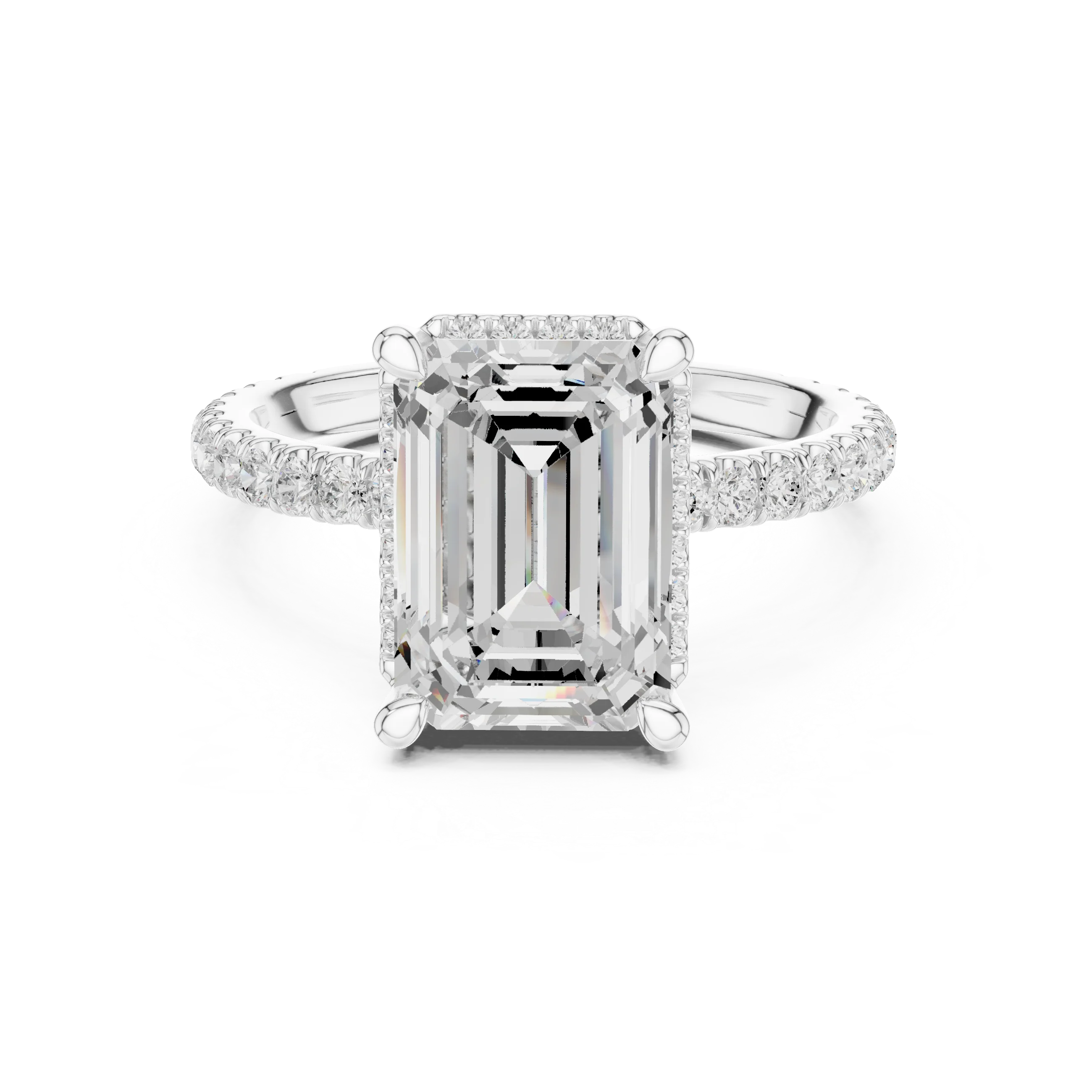 Emerald Diamond Hidden Halo Engagement Ring