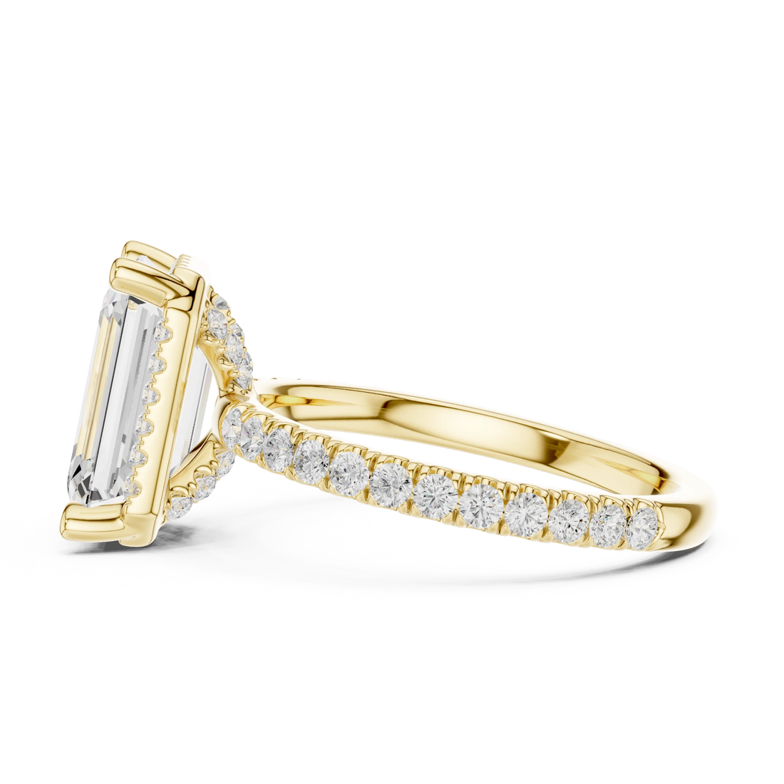 Emerald Diamond Hidden Halo Engagement Ring