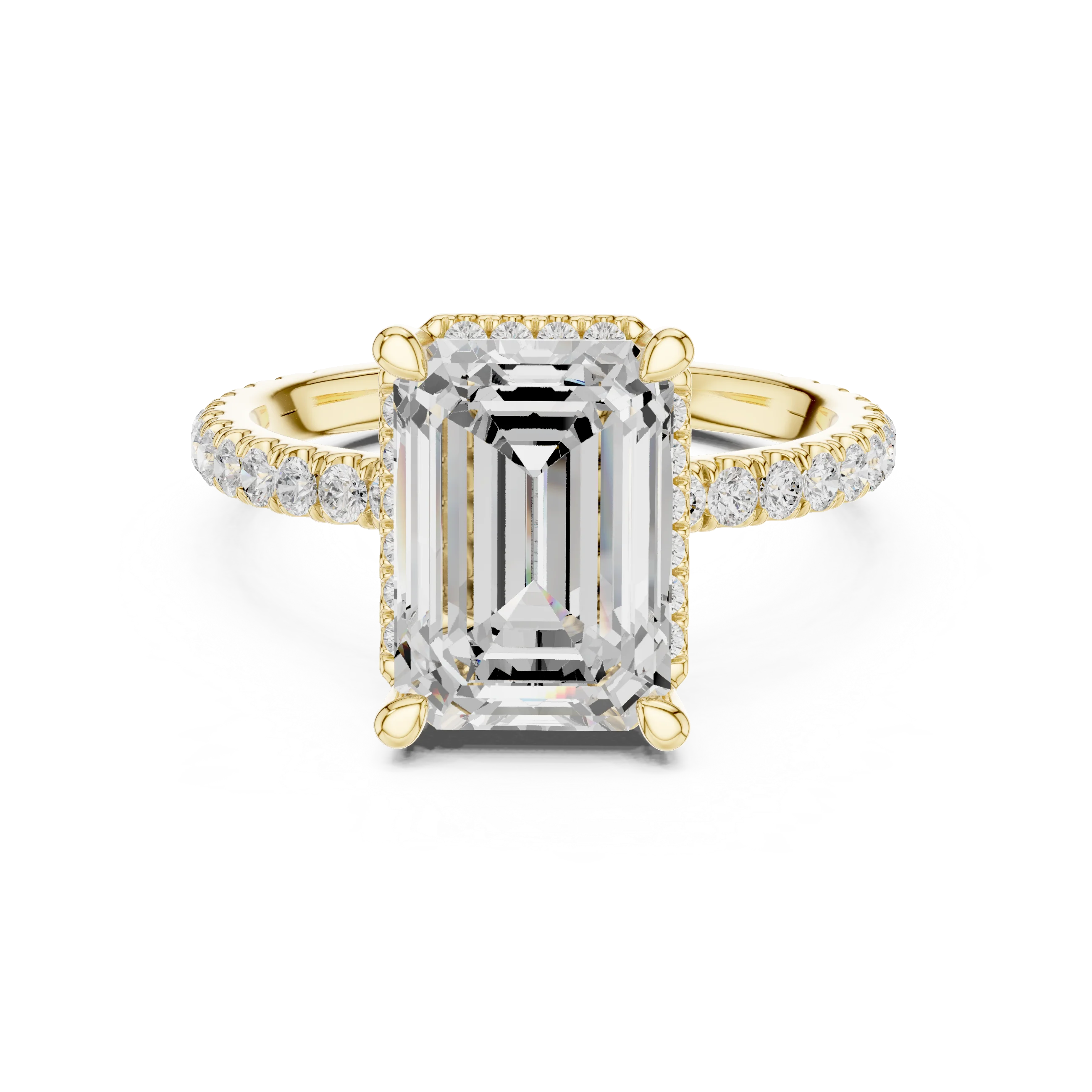 Emerald Diamond Hidden Halo Engagement Ring