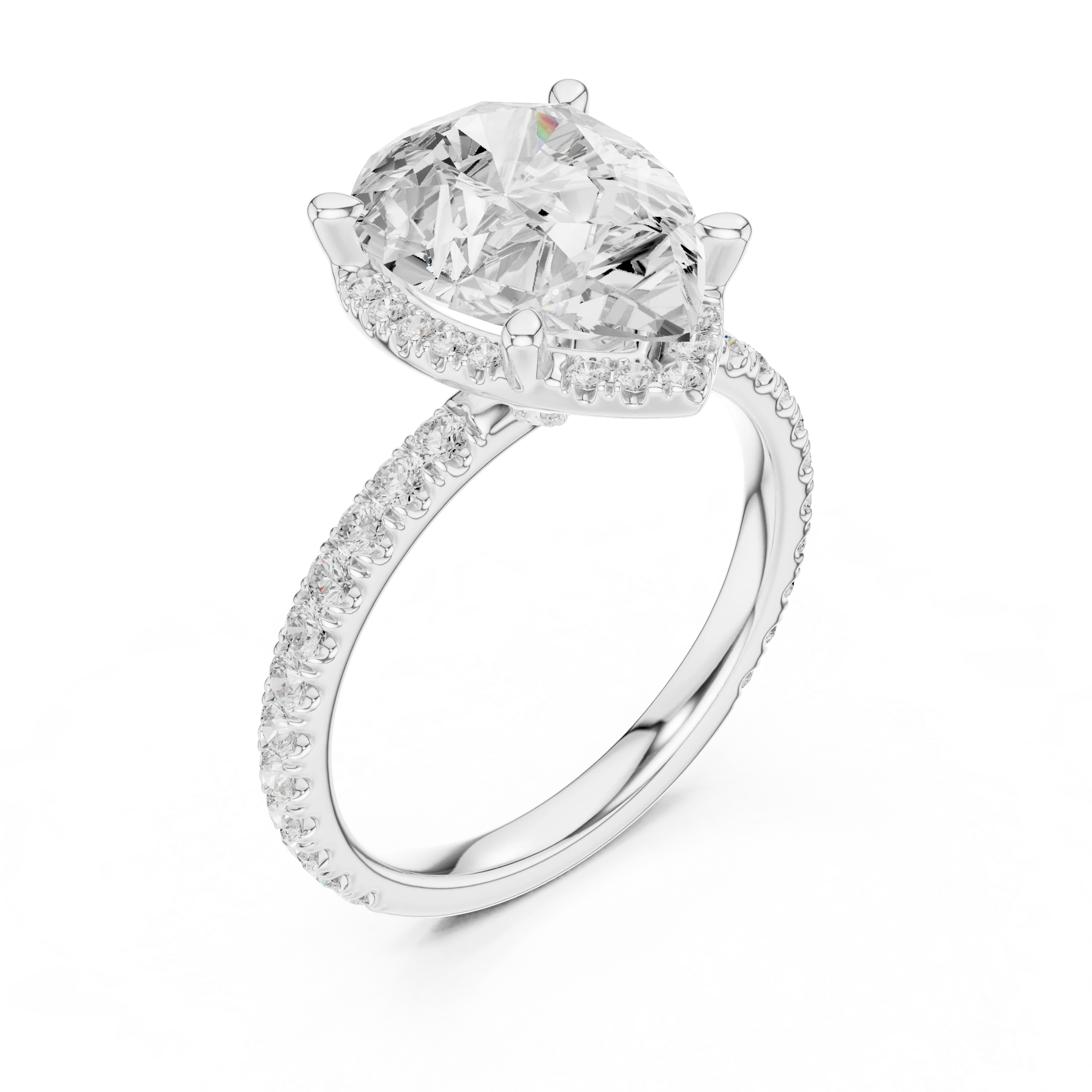 Pear Diamond Hidden Halo Engagement Ring