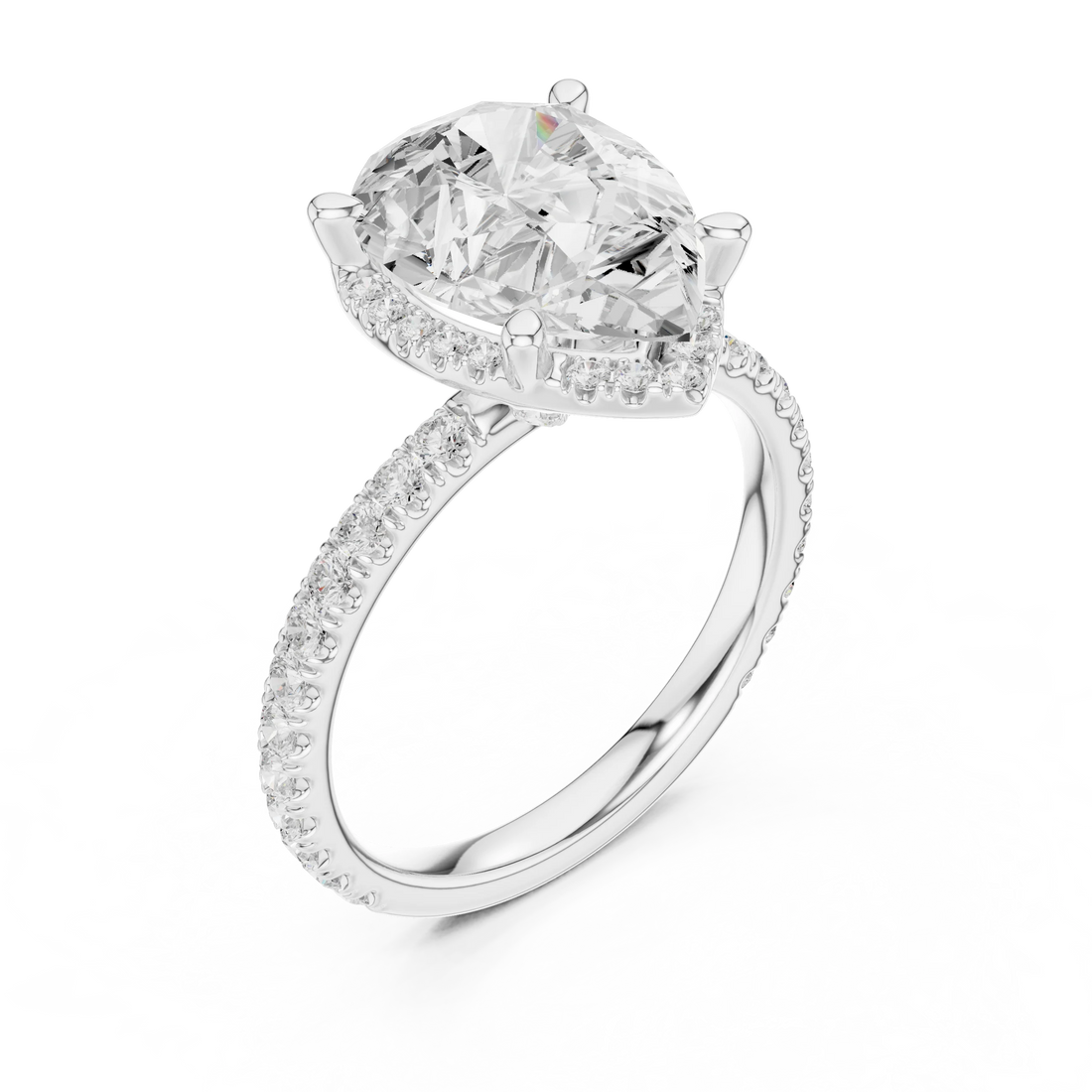 Pear Diamond Hidden Halo Engagement Ring