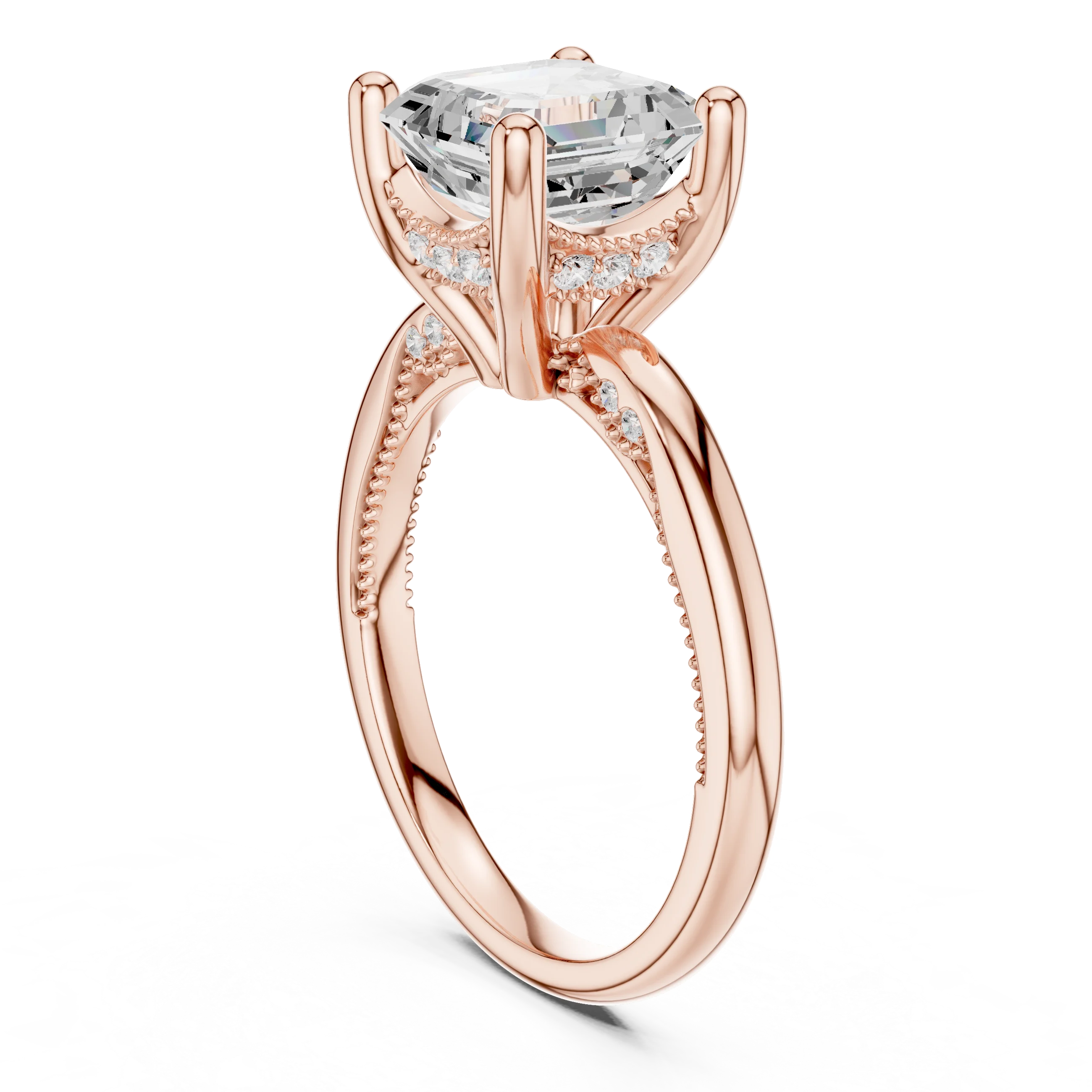 Hidden Halo Asscher Cut Diamond Engagement Ring