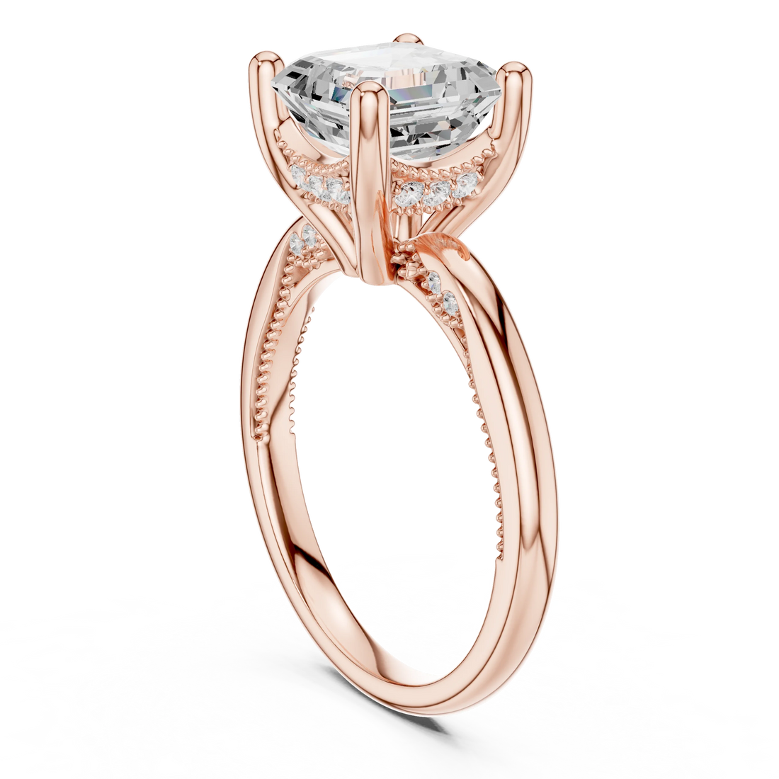 Hidden Halo Asscher Cut Diamond Engagement Ring