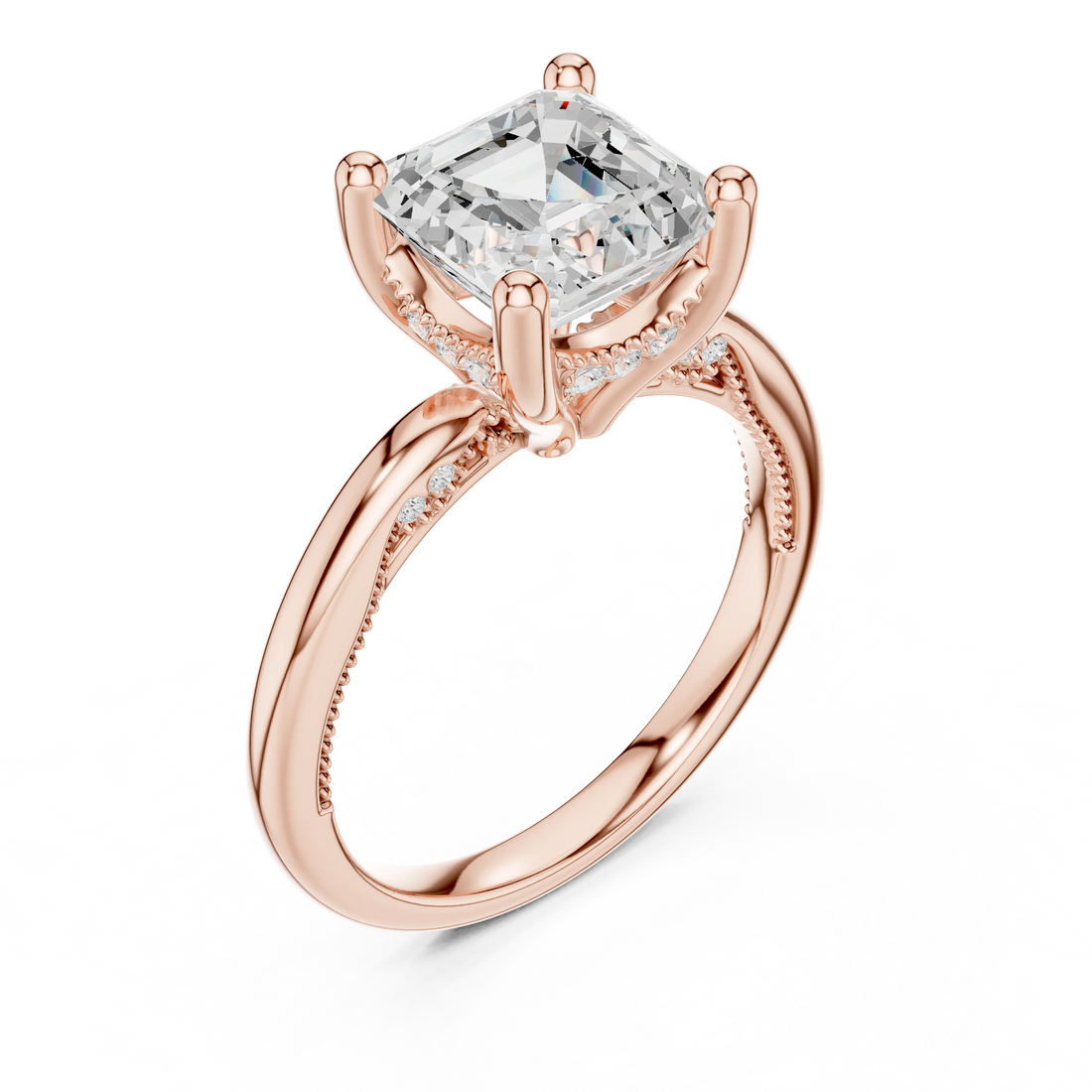 Hidden Halo Asscher Cut Diamond Engagement Ring