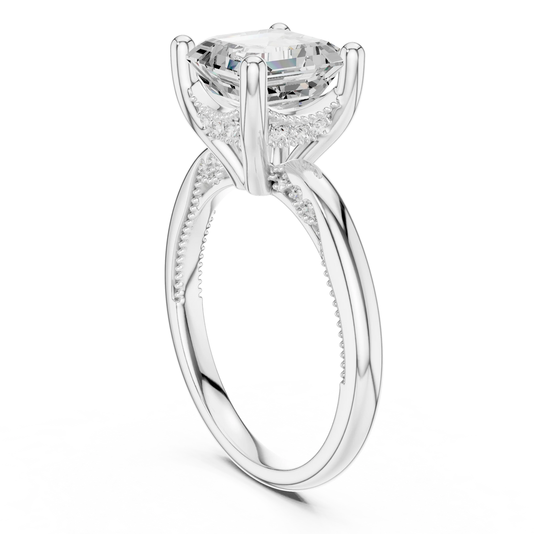 Hidden Halo Asscher Cut Diamond Engagement Ring