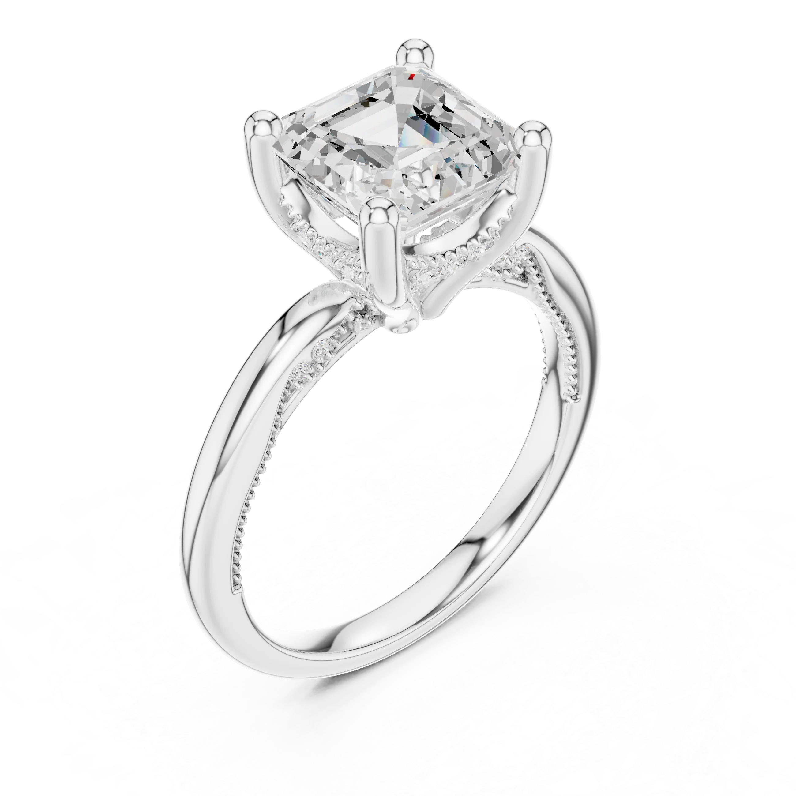 Hidden Halo Asscher Cut Diamond Engagement Ring