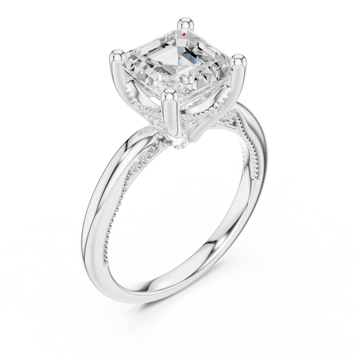 Hidden Halo Asscher Cut Diamond Engagement Ring