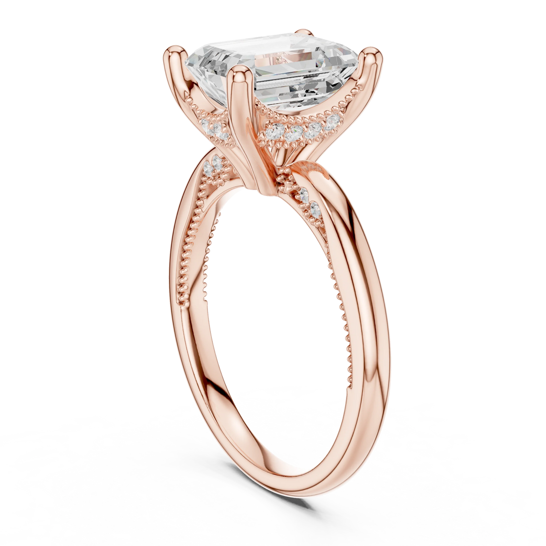 Hidden Halo Emerald Cut Diamond Engagement Ring