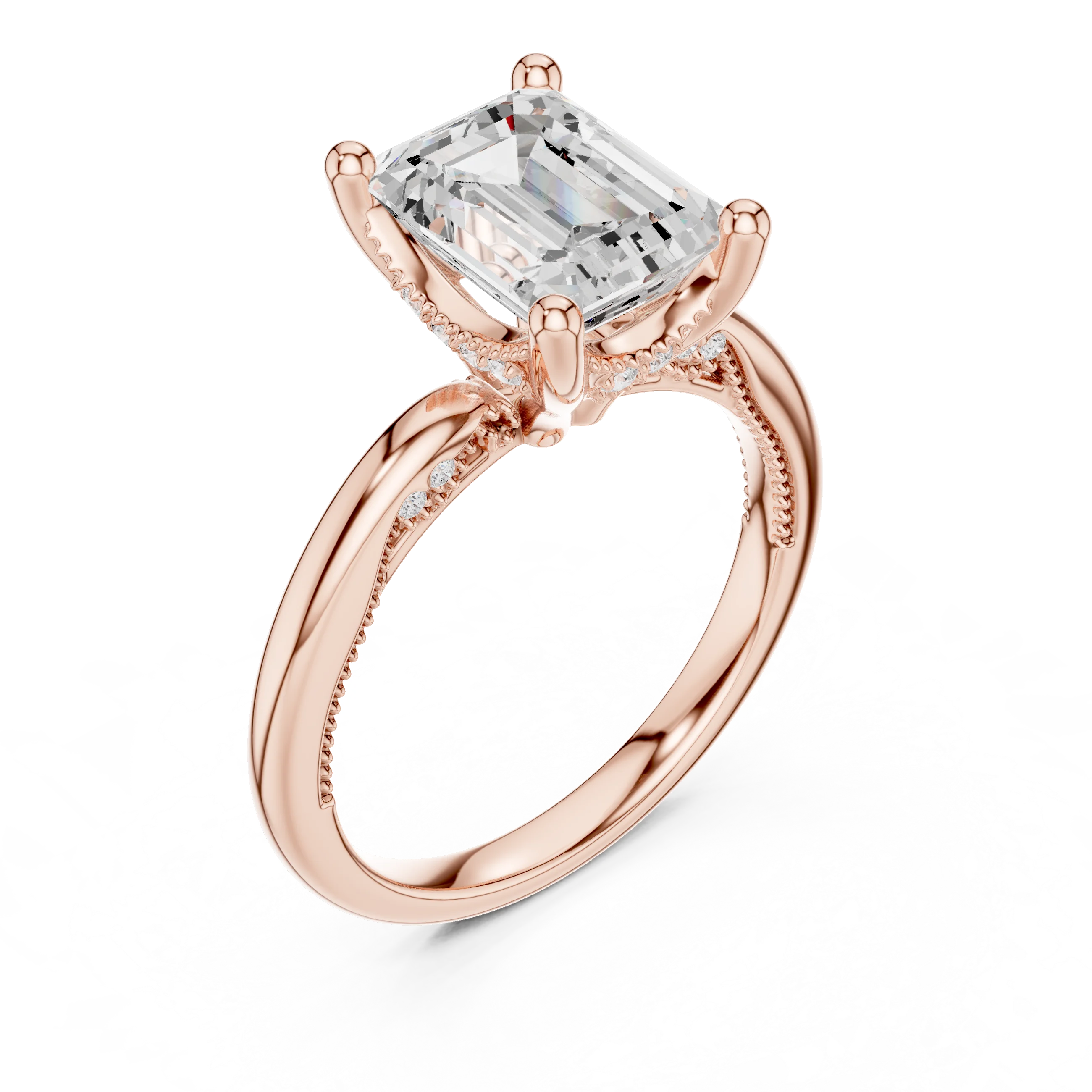 Hidden Halo Emerald Cut Diamond Engagement Ring