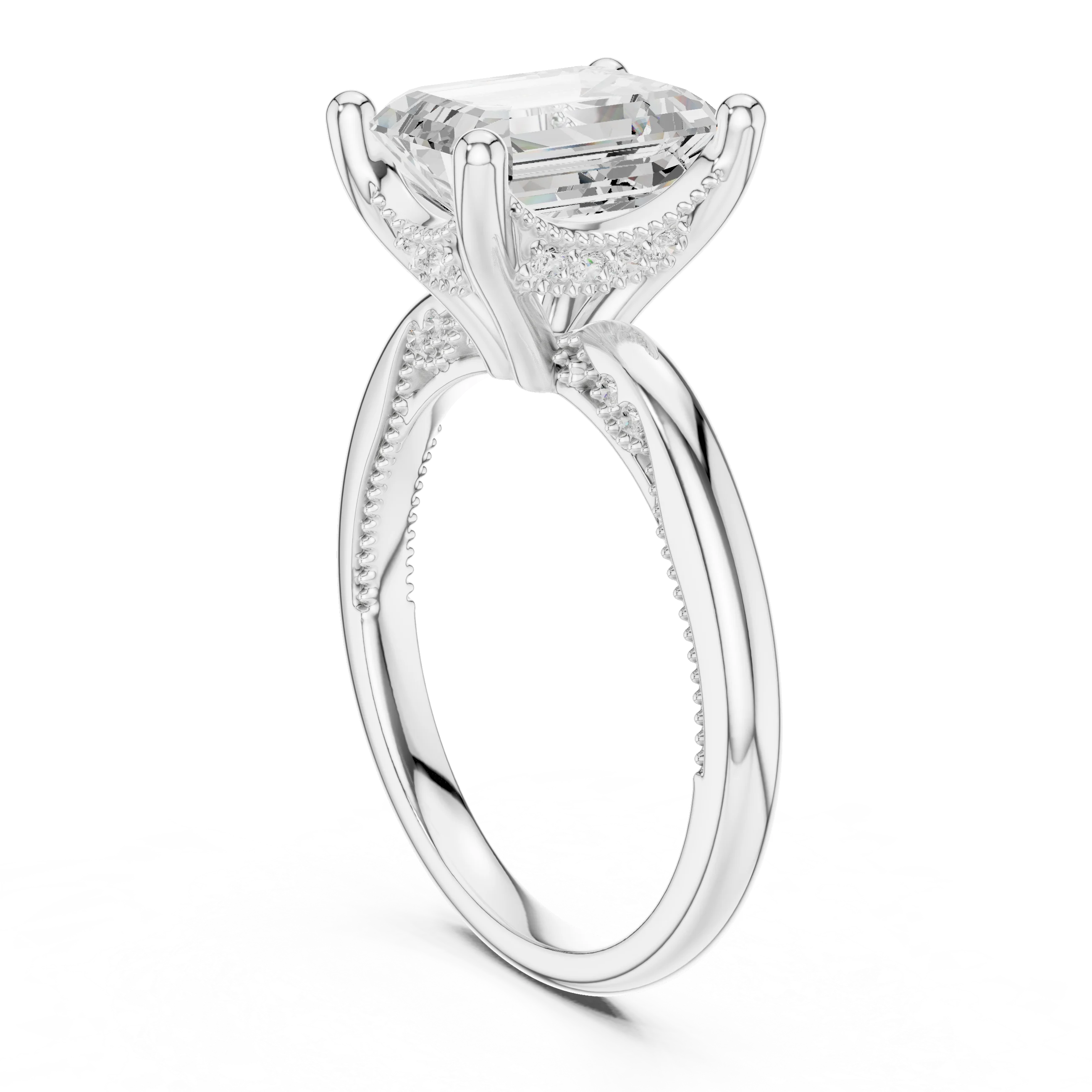 Hidden Halo Emerald Cut Diamond Engagement Ring