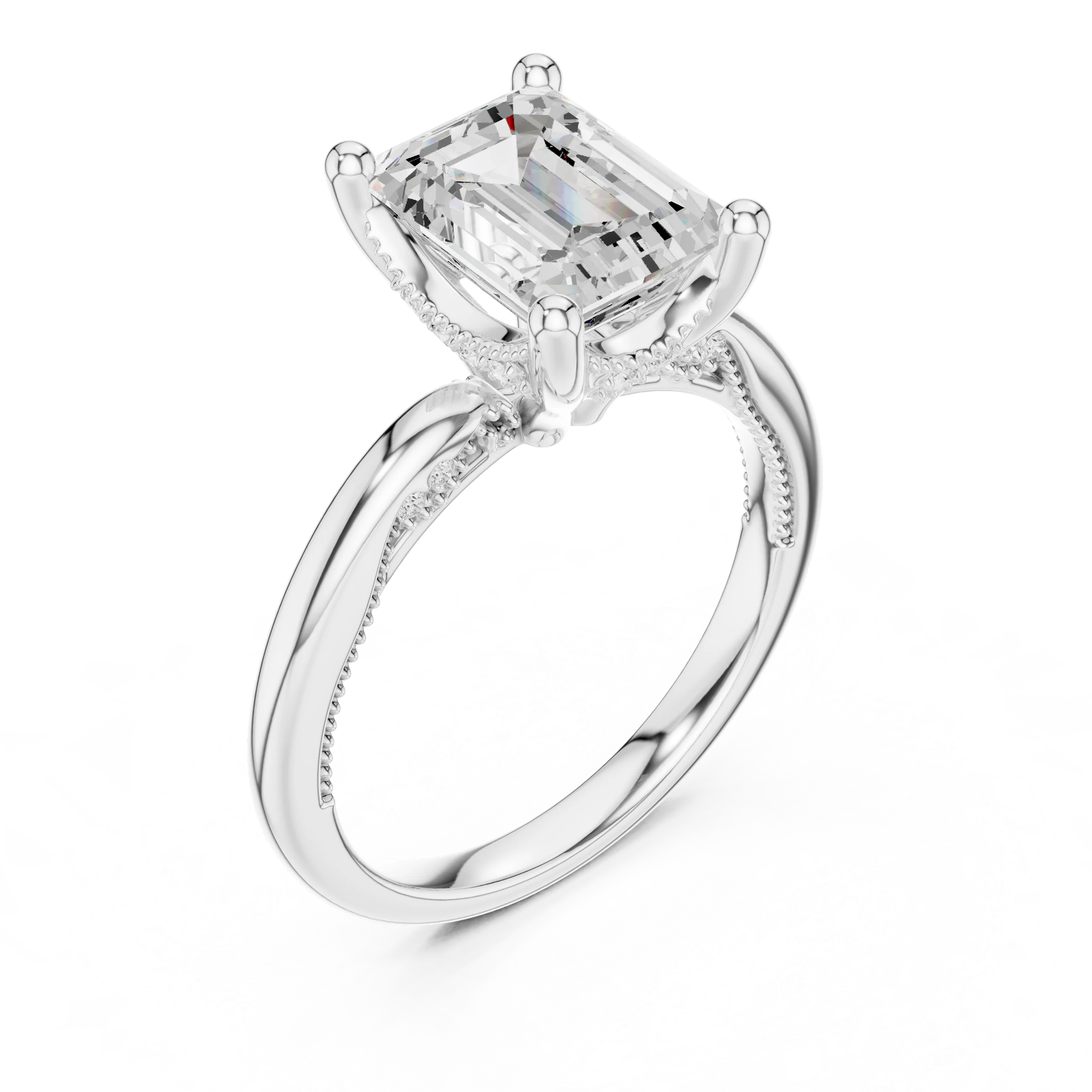 Hidden Halo Emerald Cut Diamond Engagement Ring