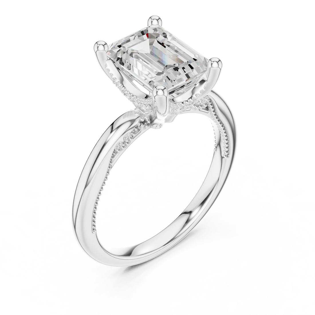 Hidden Halo Emerald Cut Diamond Engagement Ring