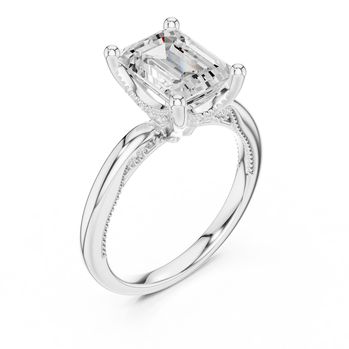 Hidden Halo Emerald Cut Diamond Engagement Ring