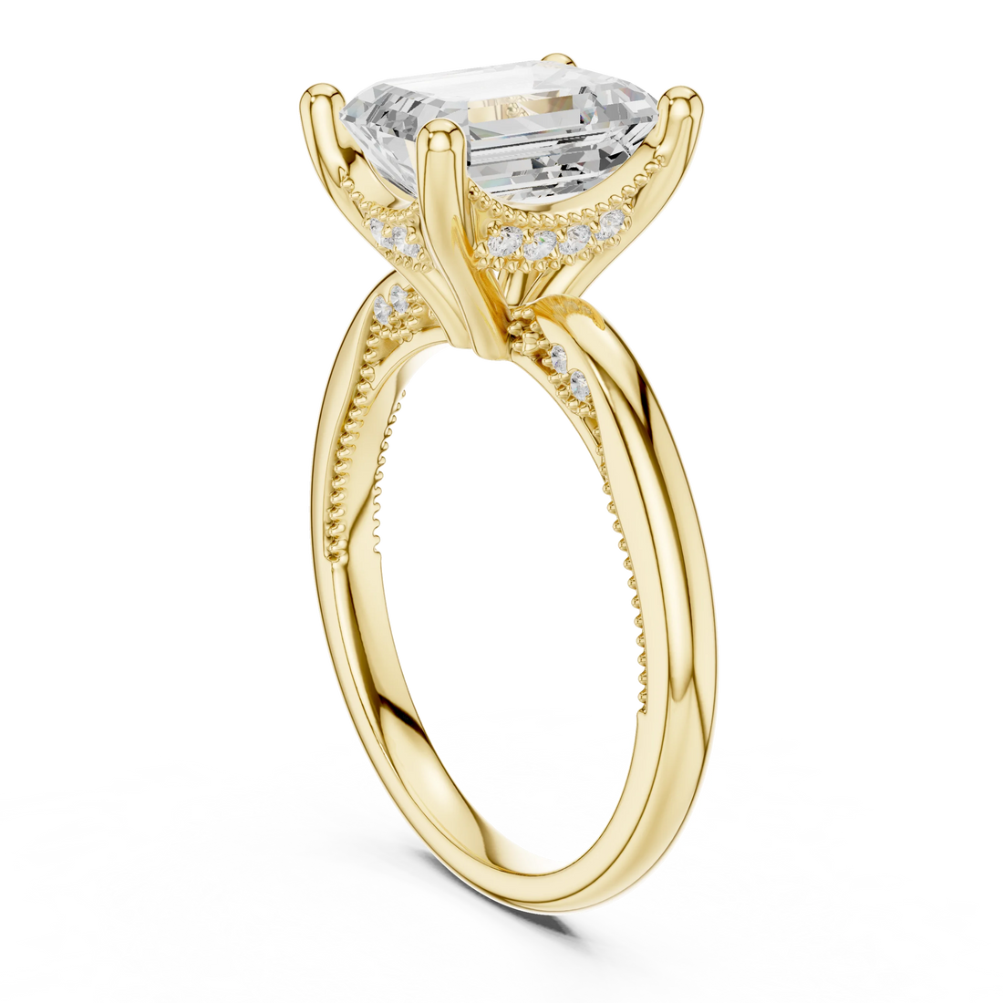 Hidden Halo Emerald Cut Diamond Engagement Ring