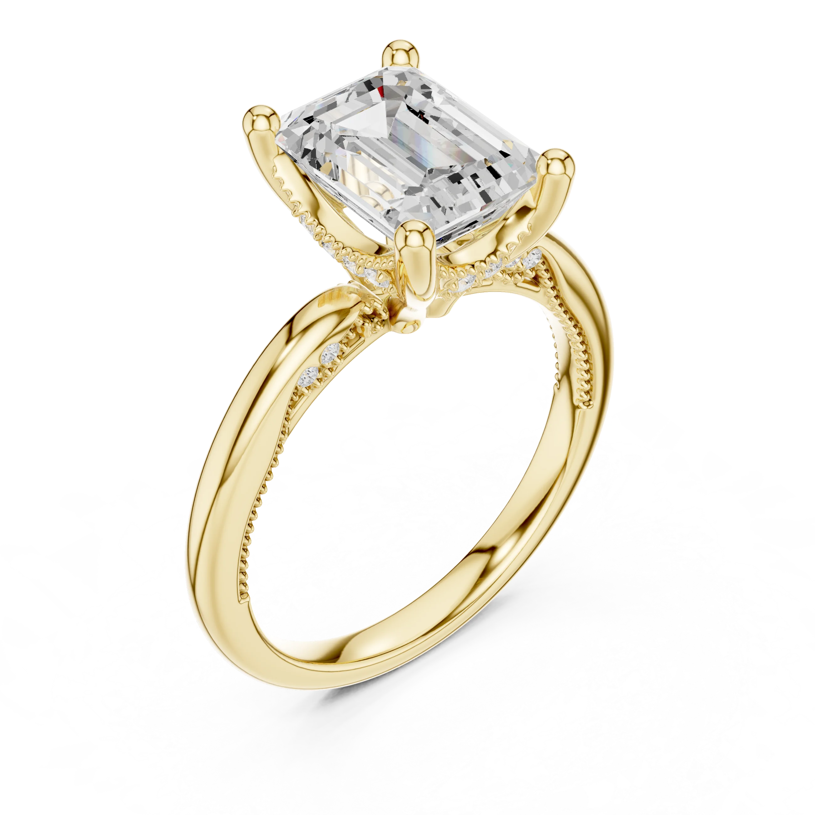 Hidden Halo Emerald Cut Diamond Engagement Ring