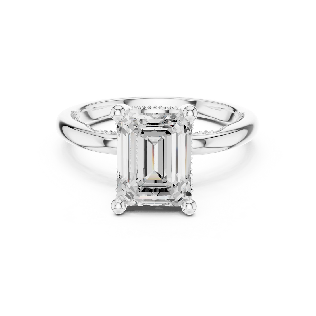 Hidden Halo Emerald Cut Diamond Engagement Ring